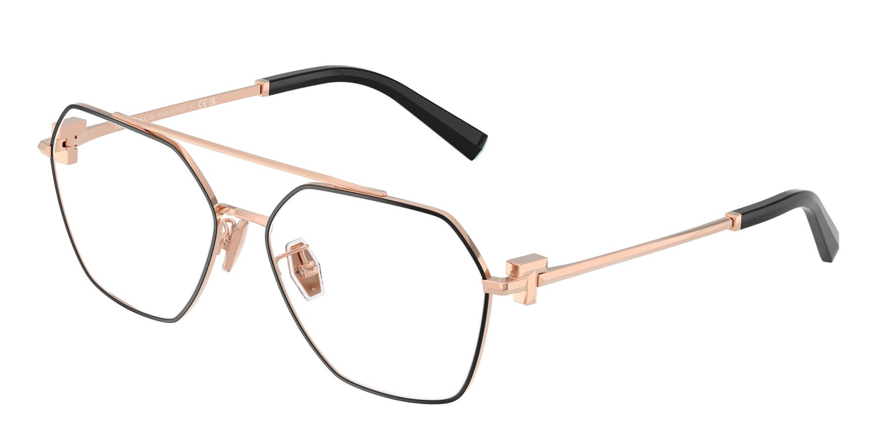 Occhiali da vista Tiffany TF 1169 (6105) colore black on rose gold forma irregolare lenti lente demo