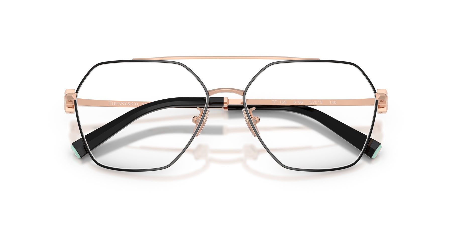 Occhiali da vista Tiffany TF 1169 (6105) colore black on rose gold forma irregolare lenti lente demo