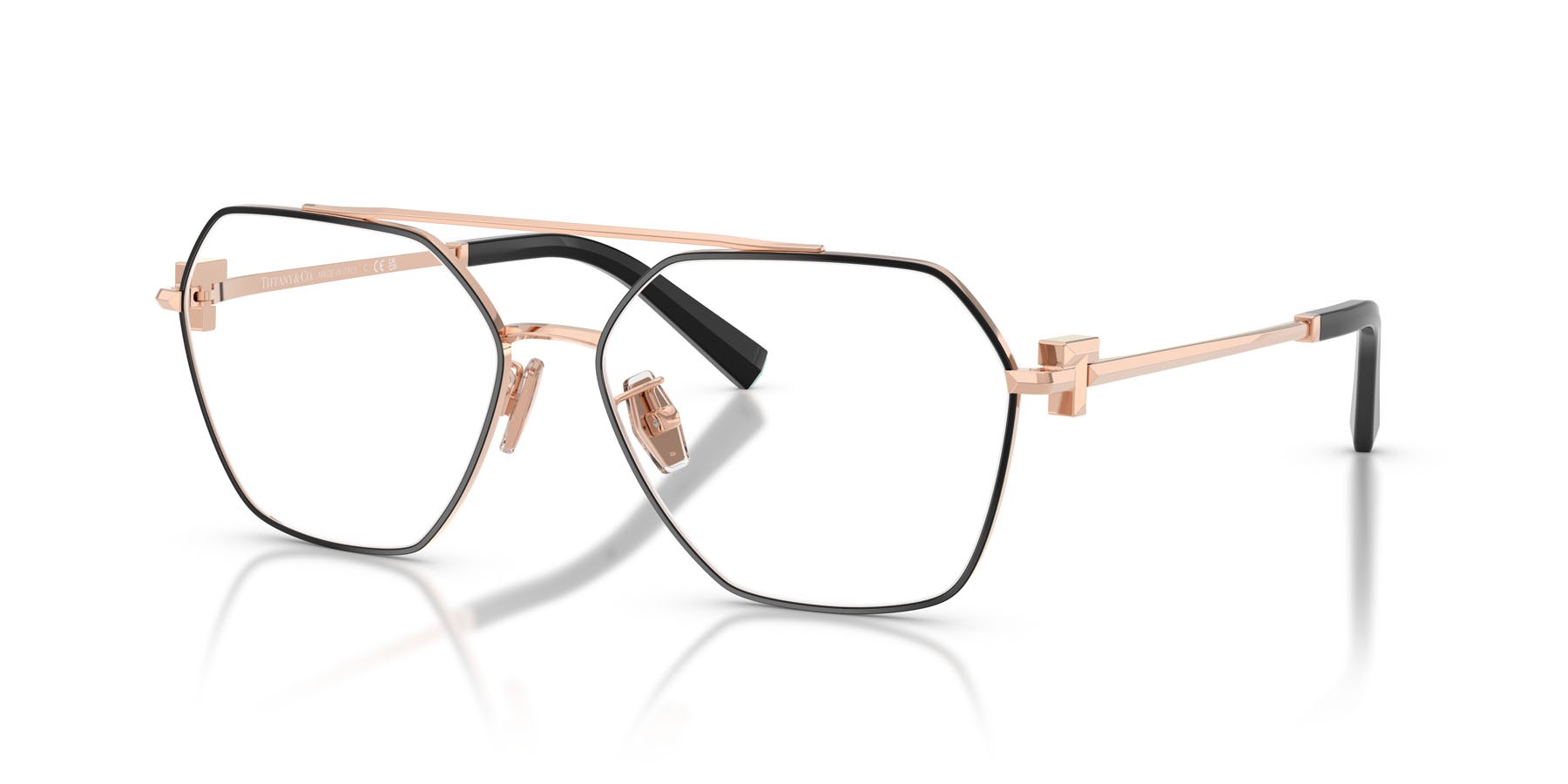 Occhiali da vista Tiffany TF 1169 (6105) colore black on rose gold forma irregolare lenti lente demo