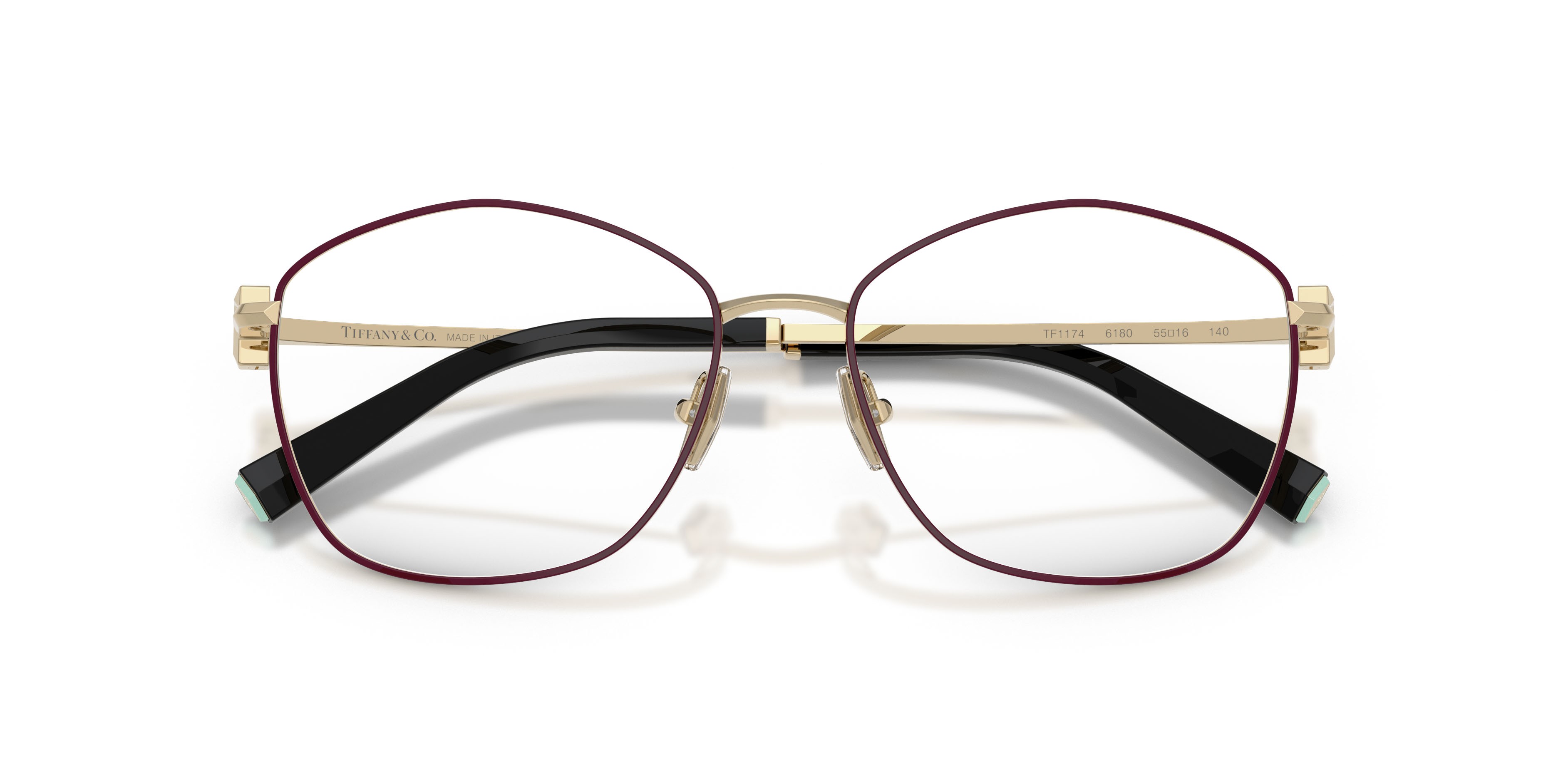 Eyeglasses Tiffany TF 1174 (6180) color bordeaux su oro pallido shape irregular lenses lente demo