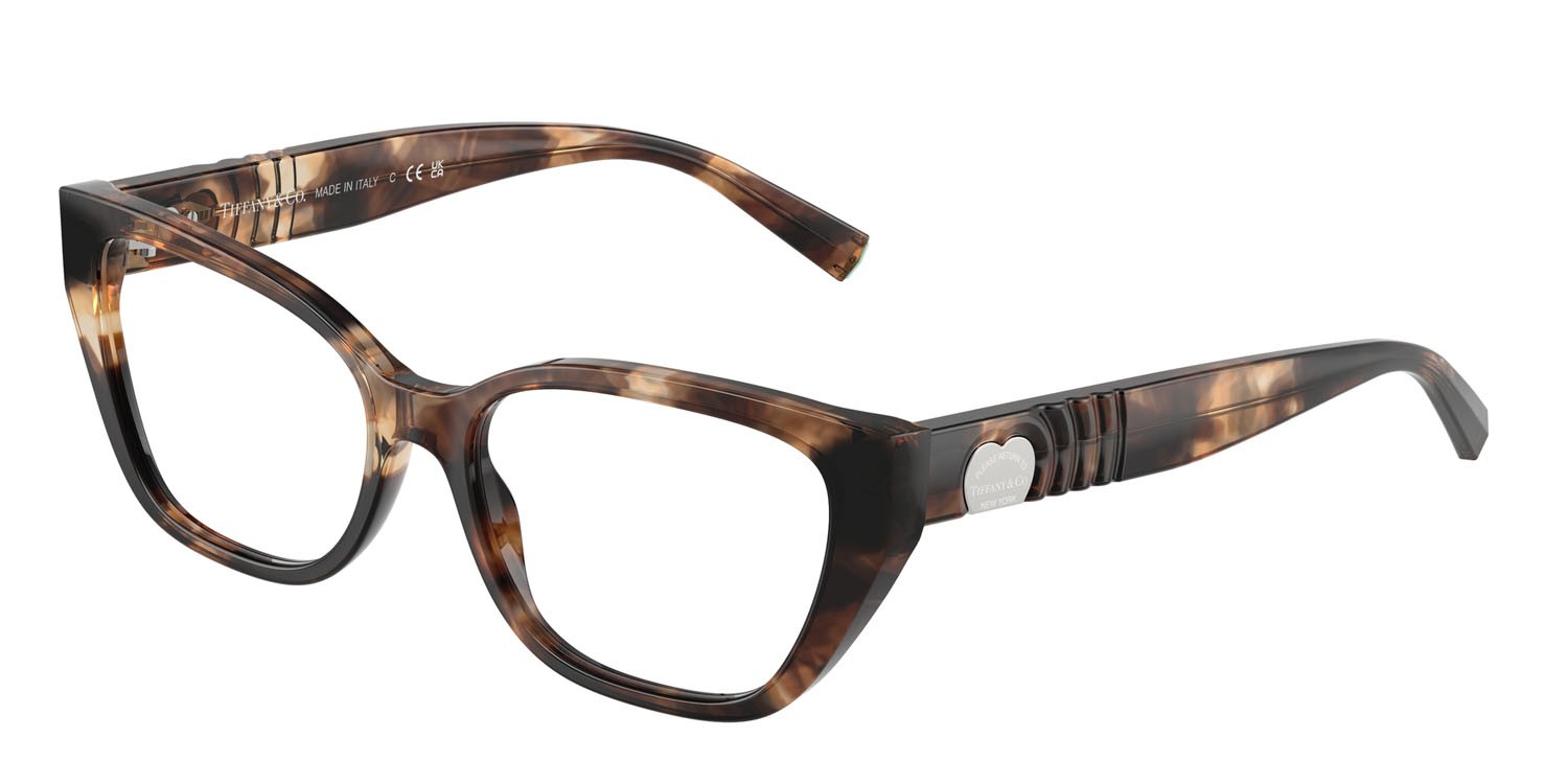 Eyeglasses Tiffany TF 2259 (8421) color havana marrone effetto maculato shape cat eye lenses lente demo