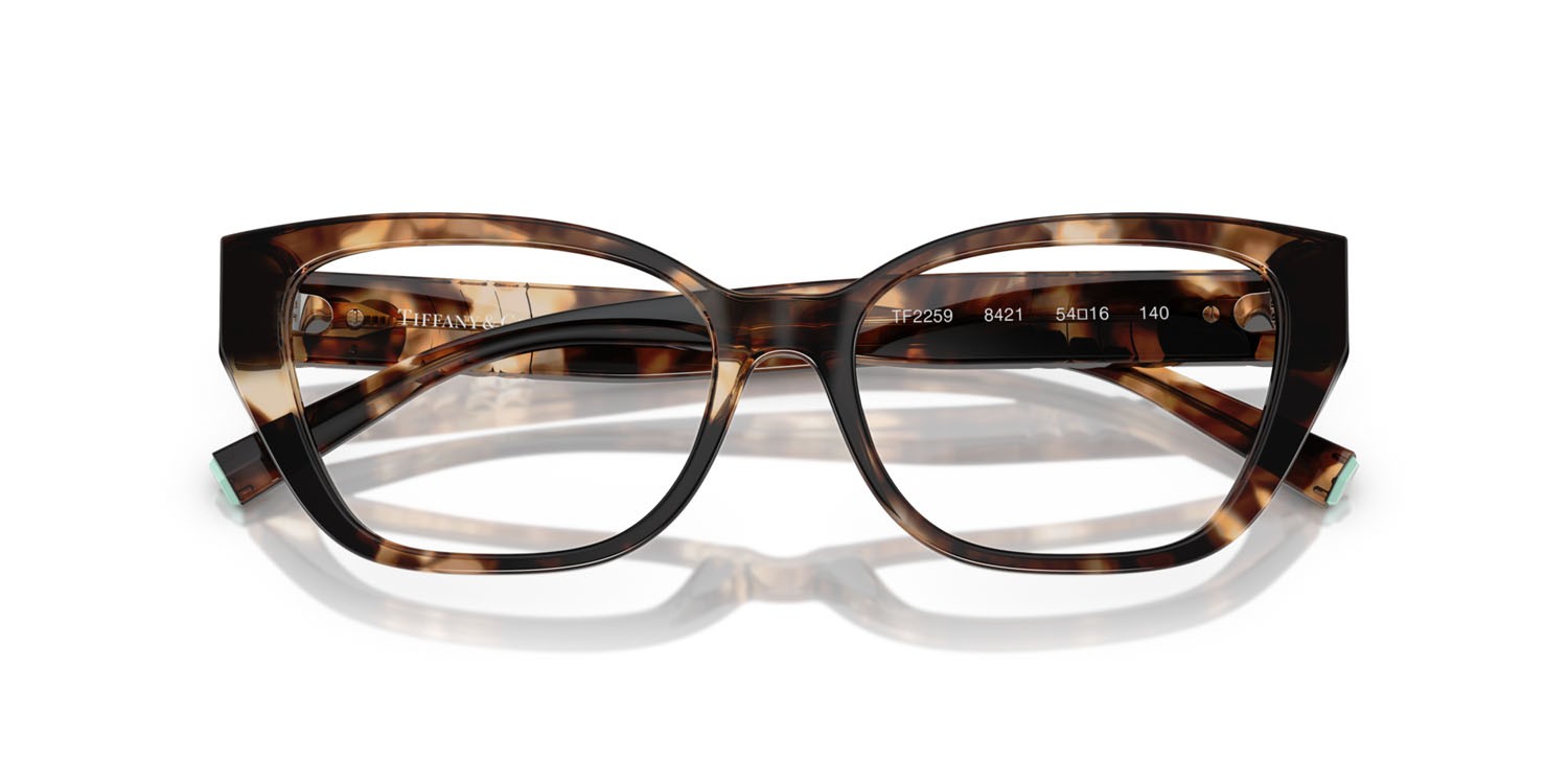 Eyeglasses Tiffany TF 2259 (8421) color havana marrone effetto maculato shape cat eye lenses lente demo