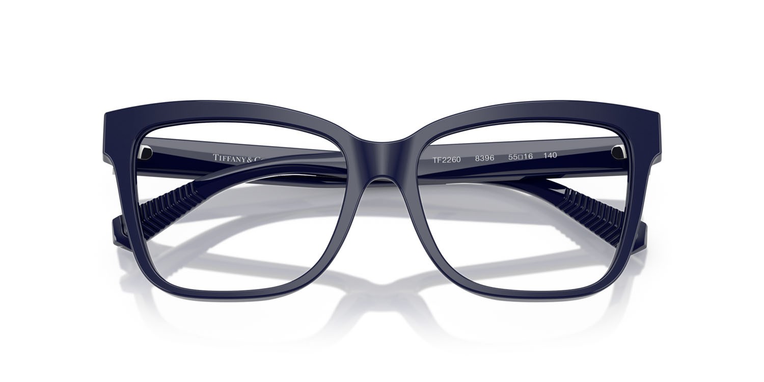 Eyeglasses Tiffany TF 2260 (8396) color blu scuro tinta unita shape cat eye lenses lente demo