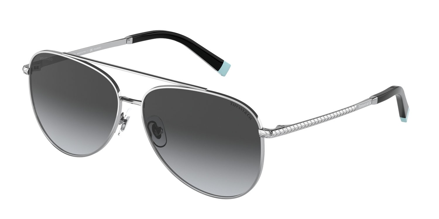 Sunglasses Tiffany TF 3074 (6001T3) color argento shape aviator lenses polarized grigia sfumata