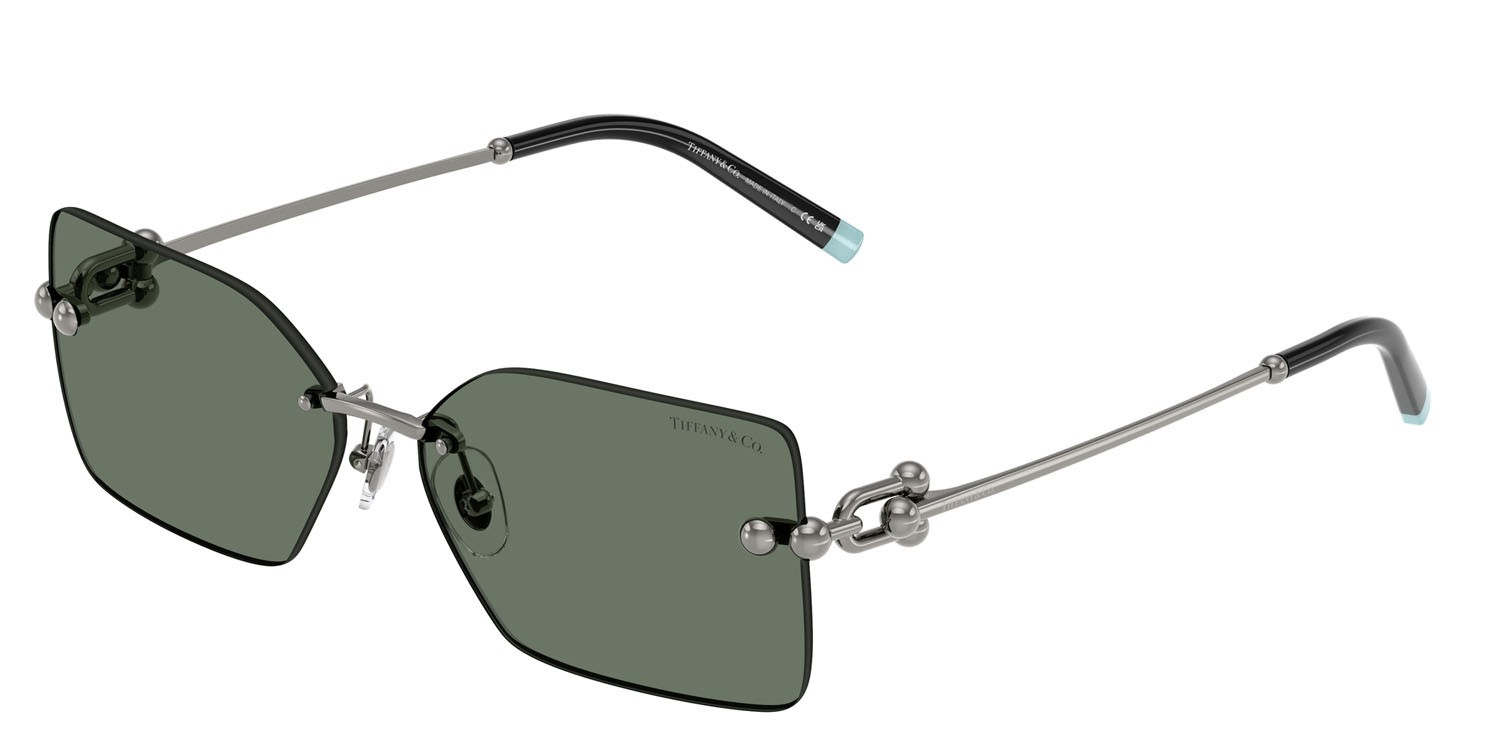 Occhiali da sole Tiffany TF 3088 (60033H) colore gunmetal forma rettangolare lenti verde scuro