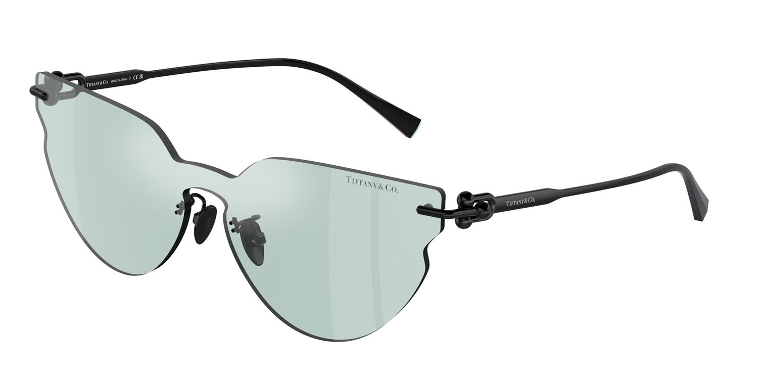 Occhiali da sole Tiffany TF 3097TD (62069C) colore nero forma farfalla lenti azzurro/flash argento