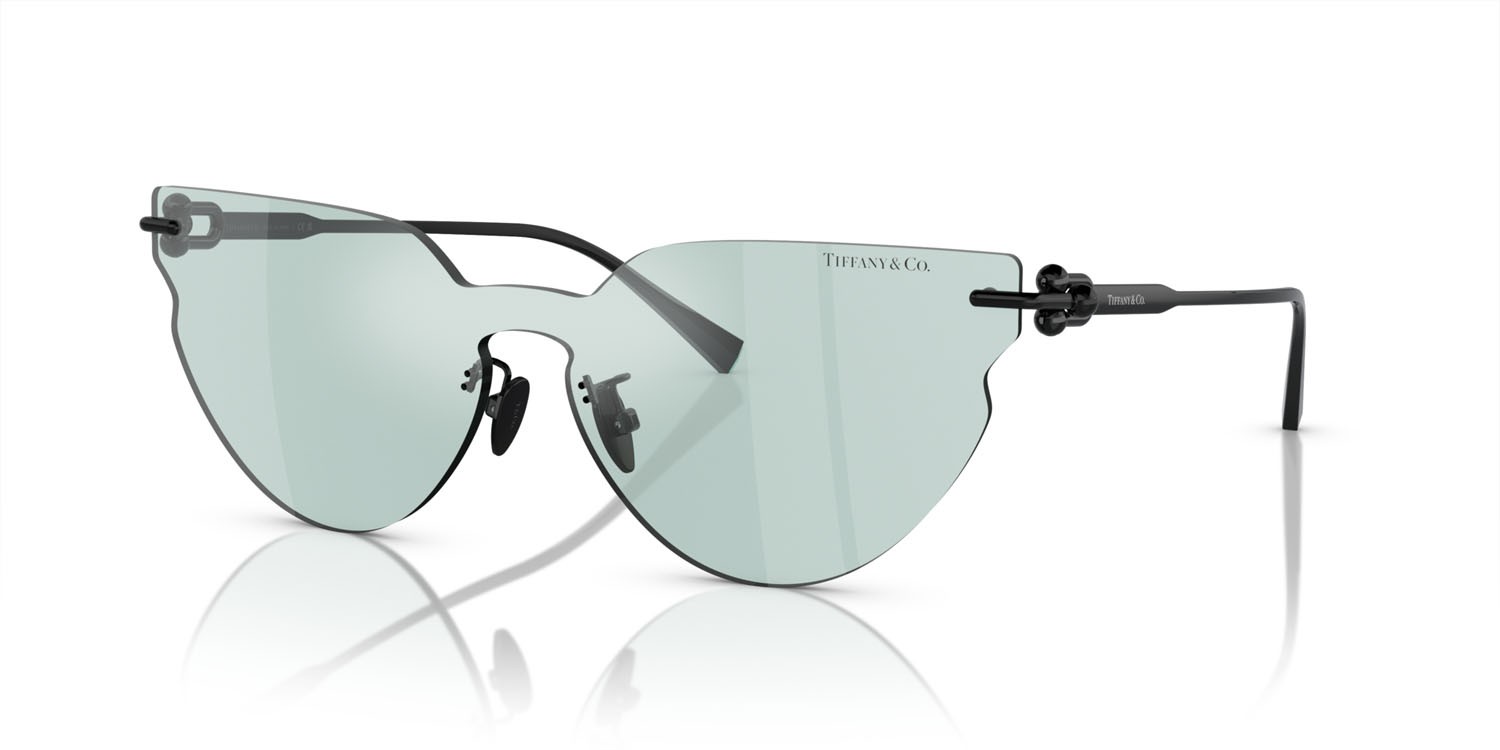 Occhiali da sole Tiffany TF 3097TD (62069C) colore nero forma farfalla lenti azzurro/flash argento