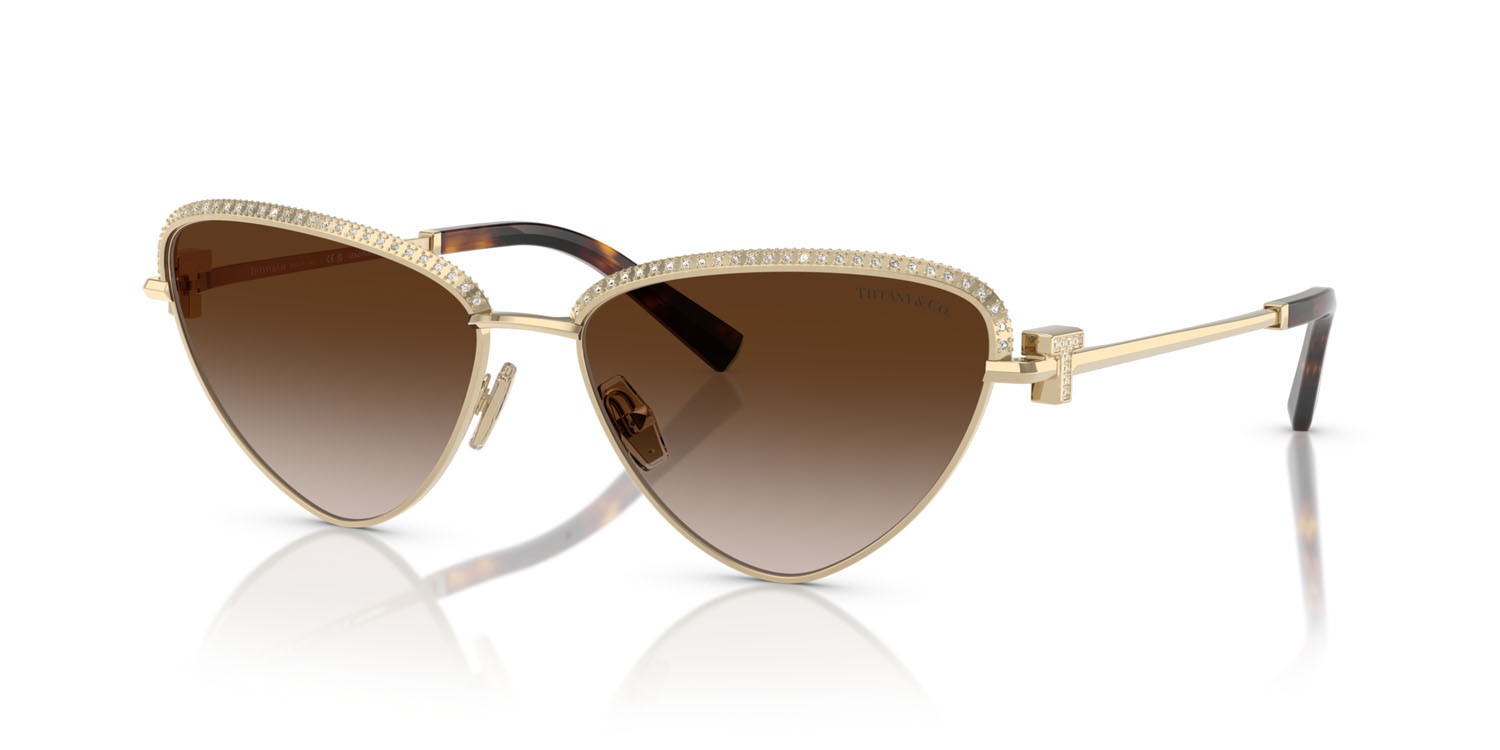 Sunglasses Tiffany TF 3107KB (62123B) color placcato oro pallido shape irregular lenses marrone sfumato
