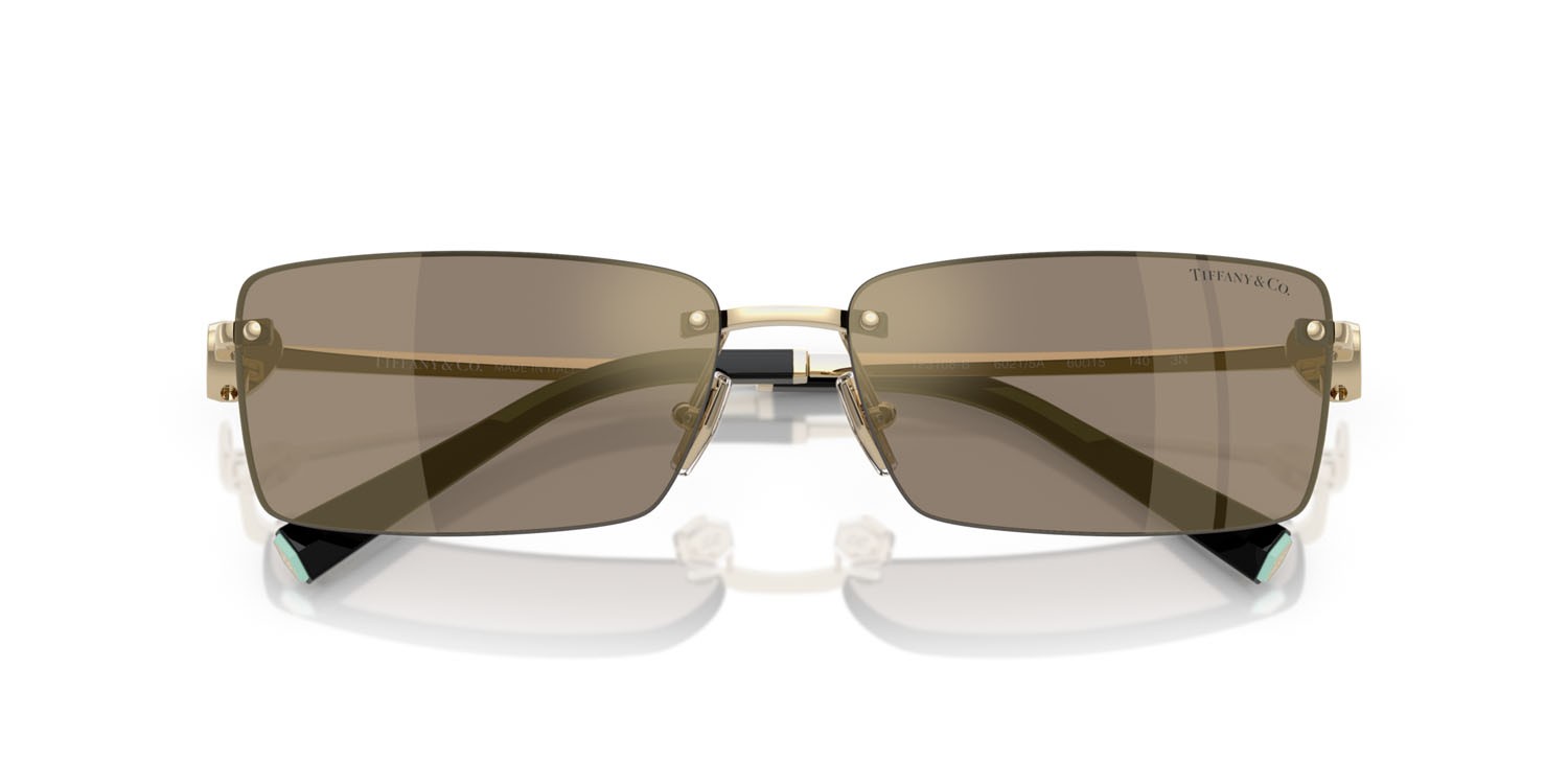 Sunglasses Tiffany TF 3108B (60215A) color oro pallido shape rectangle lenses marrone chiaro specchiato oro