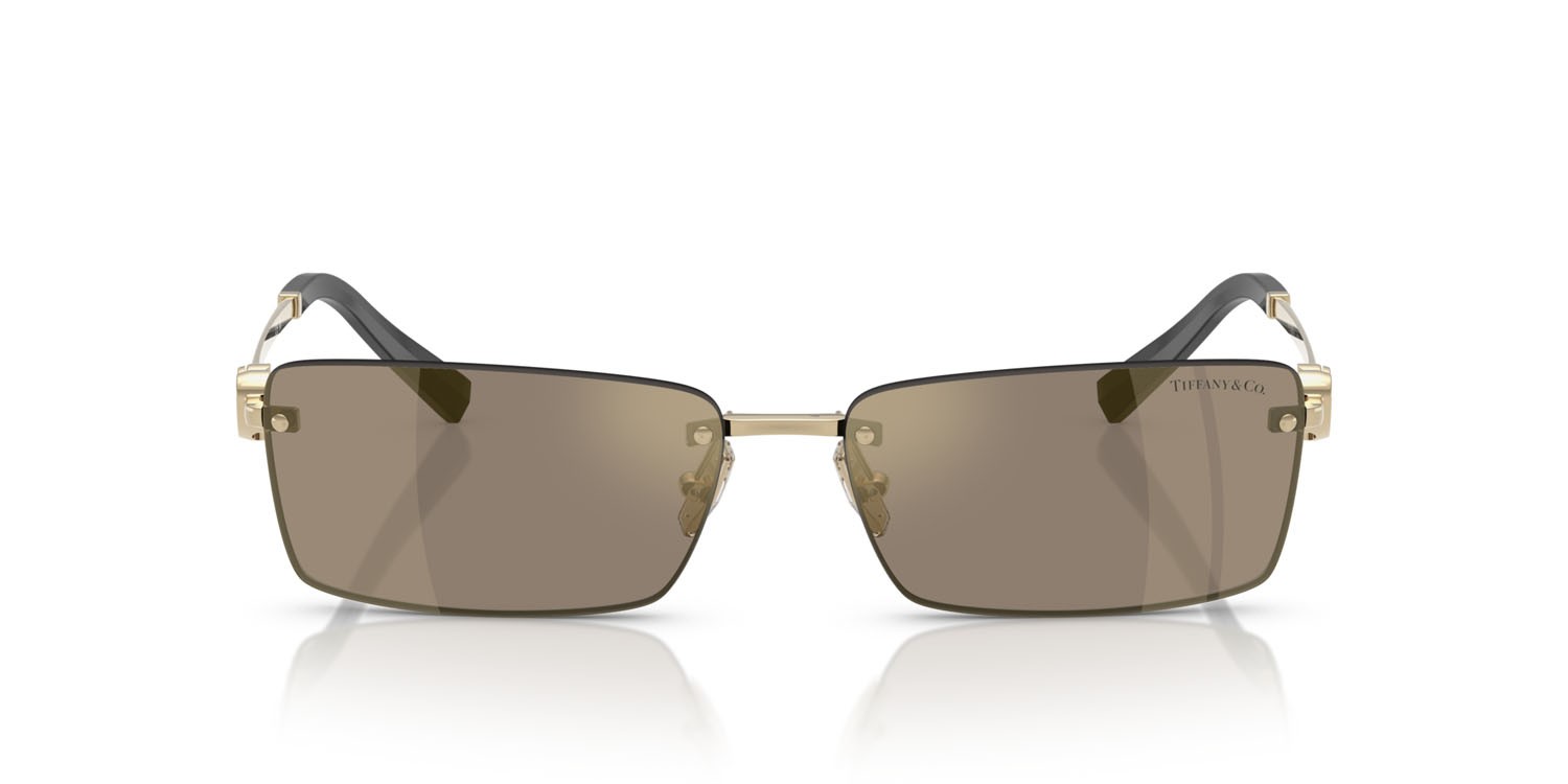 Sunglasses Tiffany TF 3108B (60215A) color oro pallido shape rectangle lenses marrone chiaro specchiato oro
