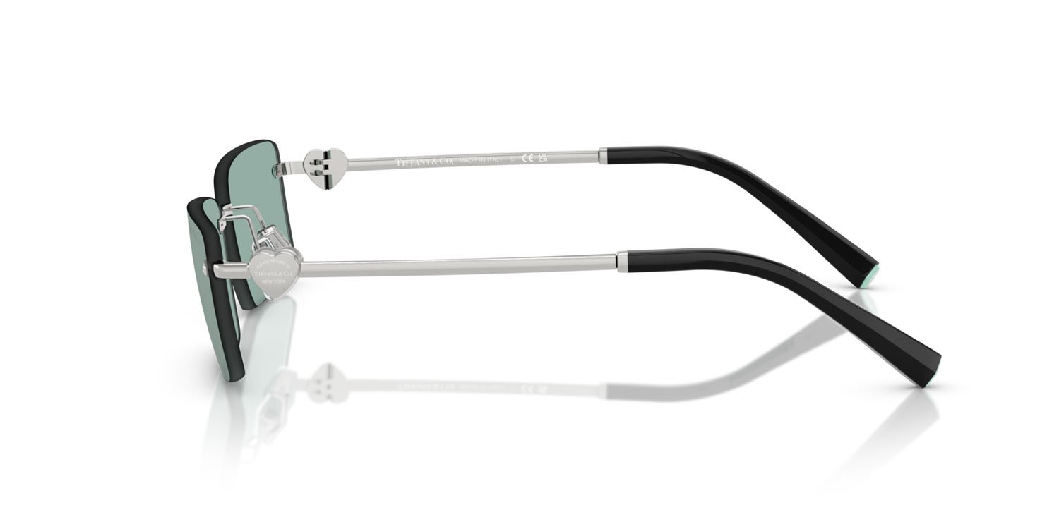 Occhiali da sole Tiffany TF 3108B (62227C) colore argento forma rettangolare lenti azzurro chiaro specchiato argento