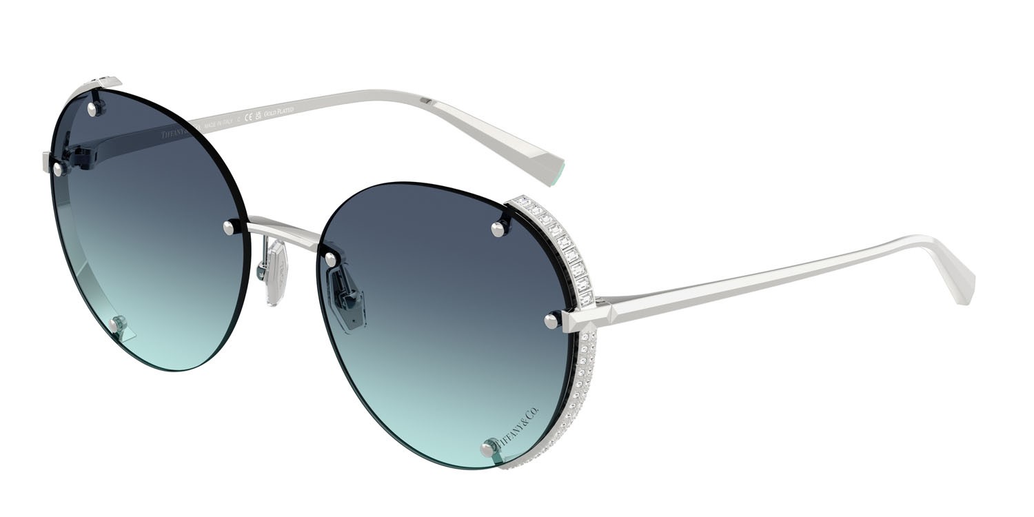 Occhiali da sole Tiffany TF 3110KB (62139S) colore argento placcato oro forma rotondo lenti azzurro sfumato blu