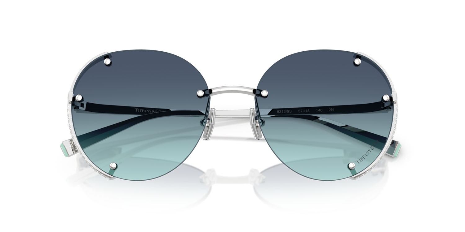 Occhiali da sole Tiffany TF 3110KB (62139S) colore argento placcato oro forma rotondo lenti azzurro sfumato blu