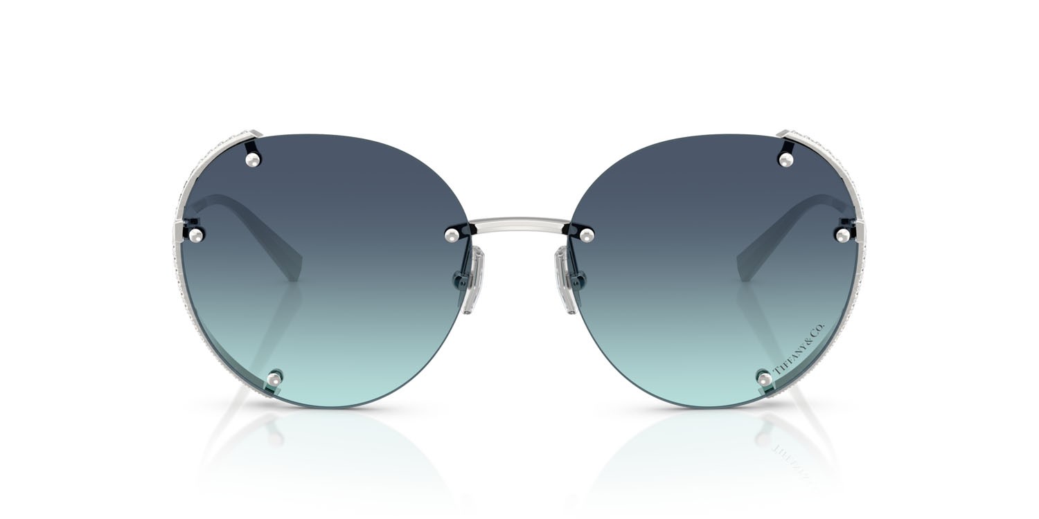 Occhiali da sole Tiffany TF 3110KB (62139S) colore argento placcato oro forma rotondo lenti azzurro sfumato blu