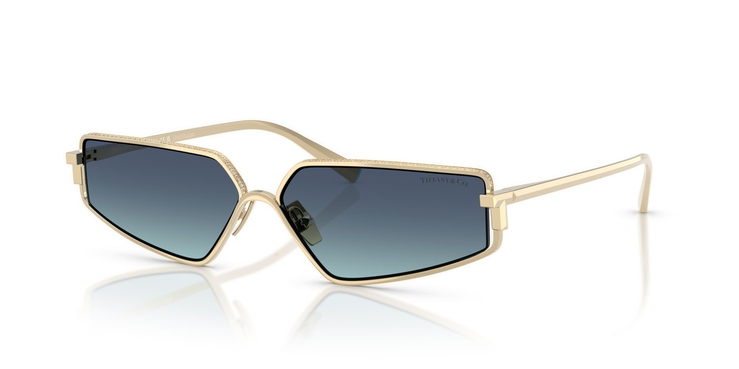 Occhiali da sole Tiffany TF 3113KB (62239S) colore placcato oro pallido forma irregolare lenti azzurro sfumato blu