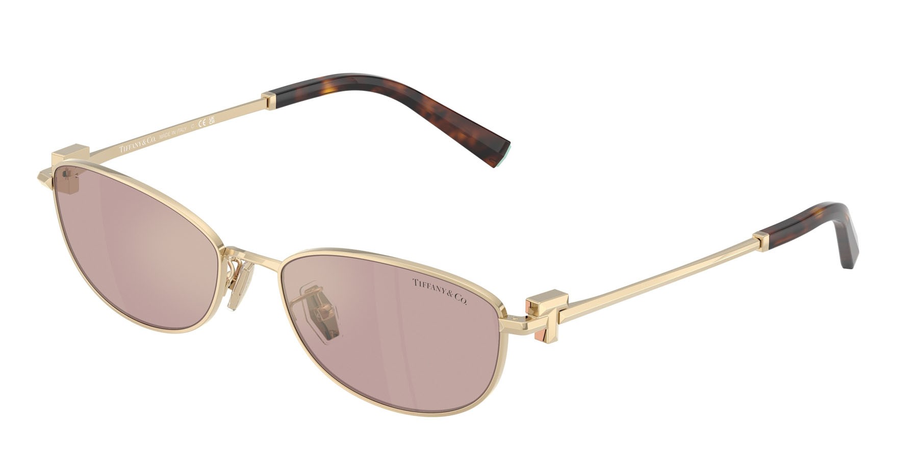 Occhiali da sole Tiffany TF 3115 (6189VS) colore oro pallido forma ovale lenti viola chiaro specchio interno