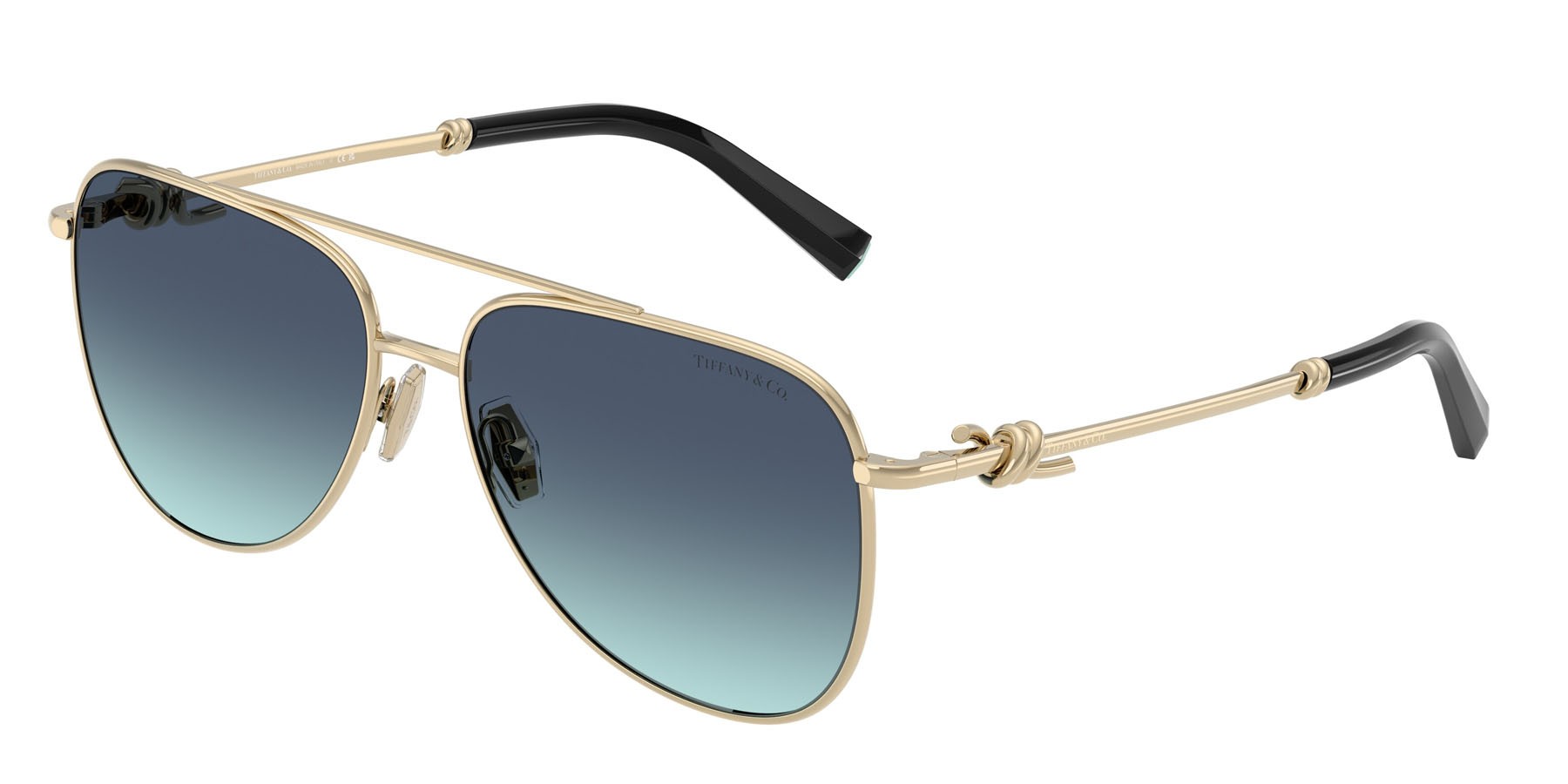 Occhiali da sole Tiffany TF 3116 (62029S) colore oro pallido forma aviator lenti azzurro sfumato blu