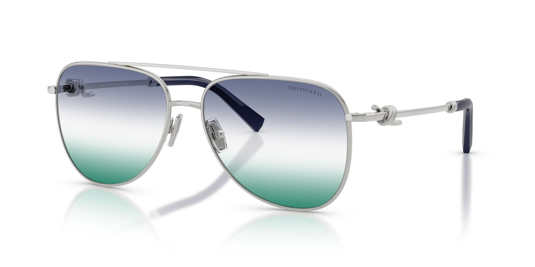 Occhiali da sole Tiffany TF 3116 (62312A) colore argento forma aviator lenti verde sfumato blu