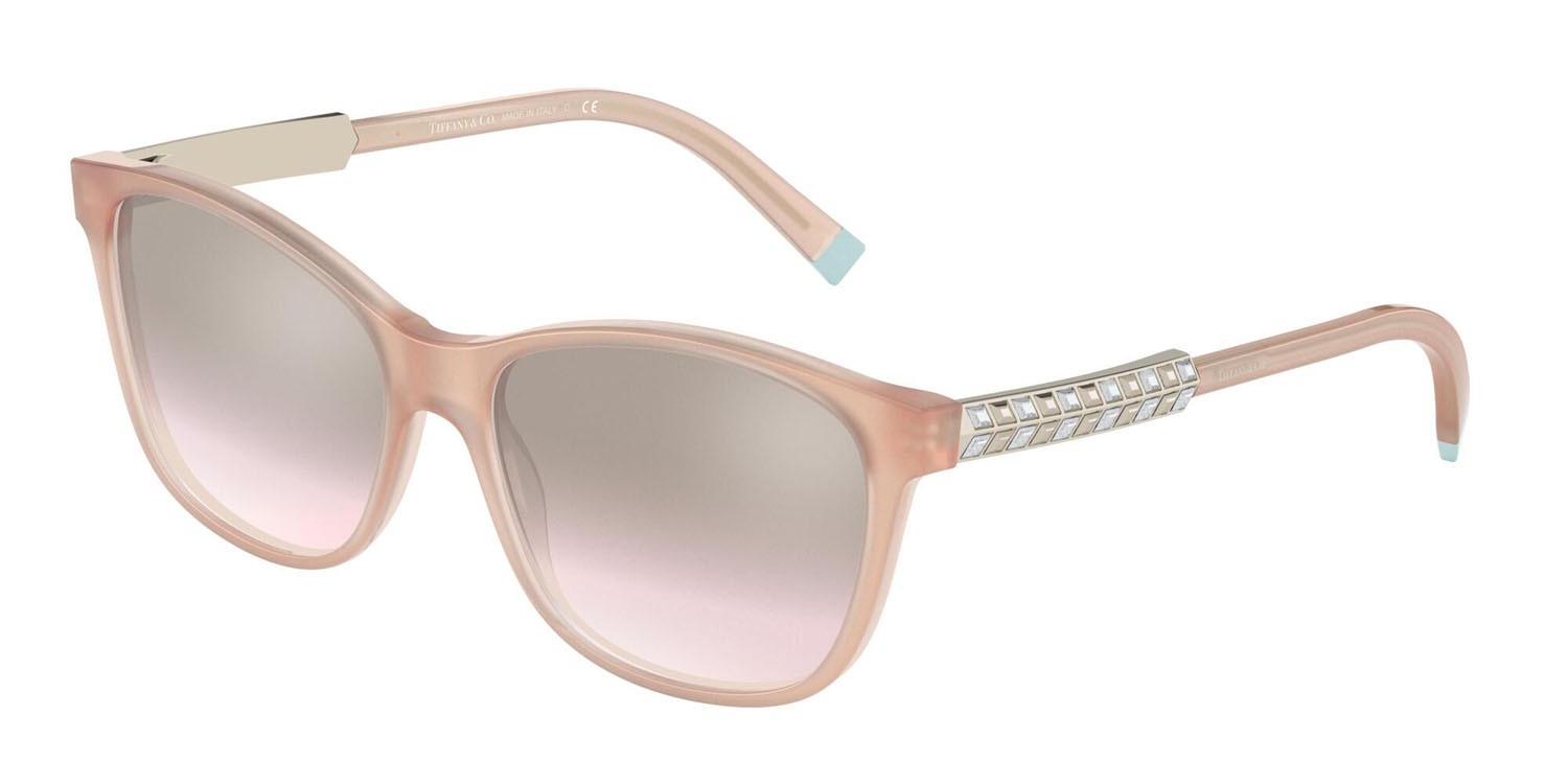 Sonnenbrillen Tiffany TF 4174B (82633C) farbe color carne opale form quadratisch gläser marrone sfumato argento a specchio