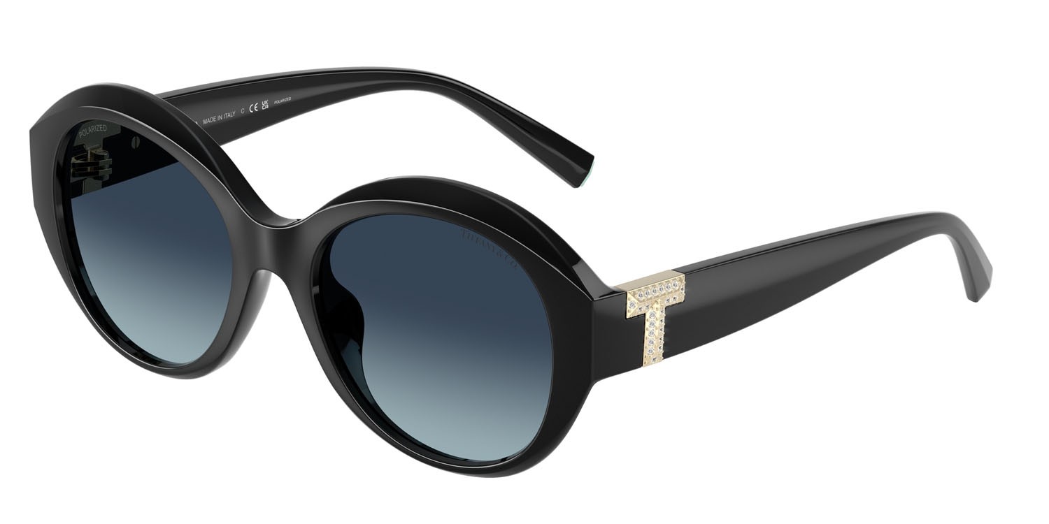 Sunglasses Tiffany TF 4227BU (80014U) color nero shape round lenses polarizzata blu sfumato