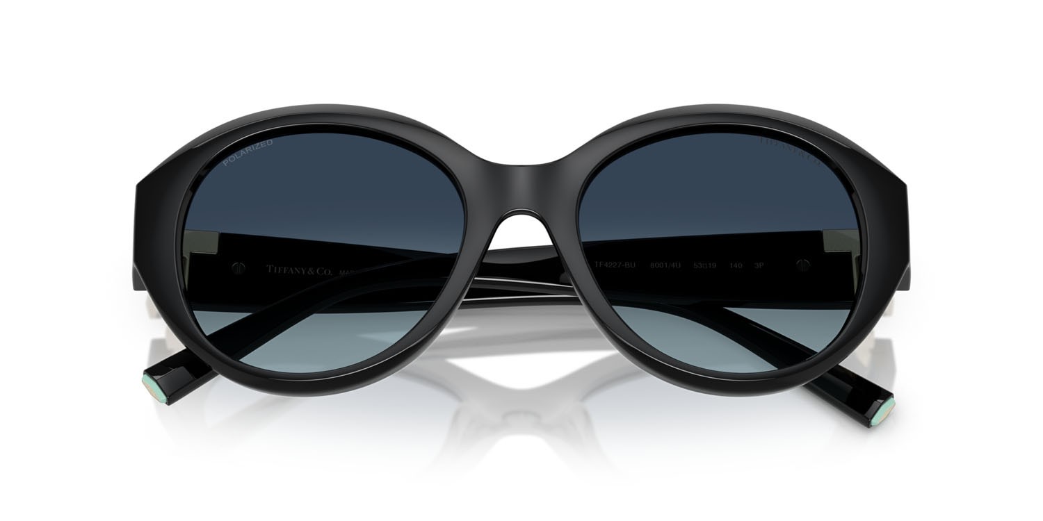 Sunglasses Tiffany TF 4227BU (80014U) color nero shape round lenses polarizzata blu sfumato