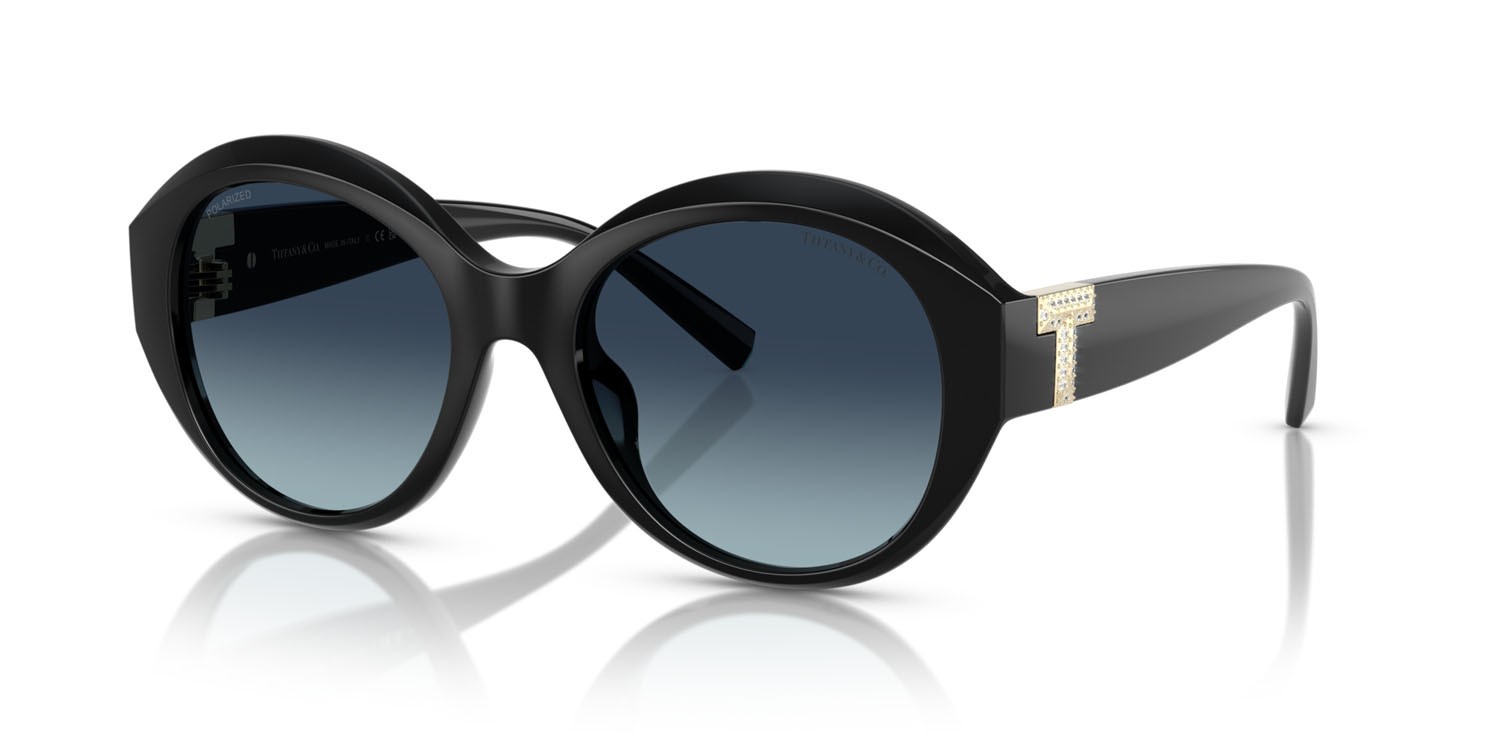 Sunglasses Tiffany TF 4227BU (80014U) color nero shape round lenses polarizzata blu sfumato