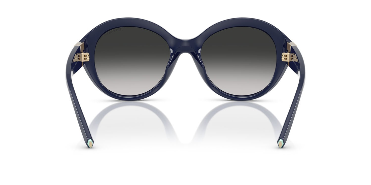Sunglasses Tiffany TF 4227BU (83963C) color blu scuro tinta unita shape round lenses sfumato grigio
