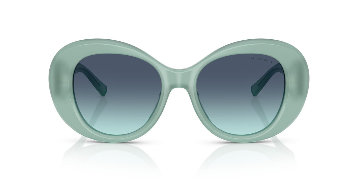 Sunglasses Tiffany TF 4228 (83739S) color celeste opalino shape round lenses azzurro sfumato blu