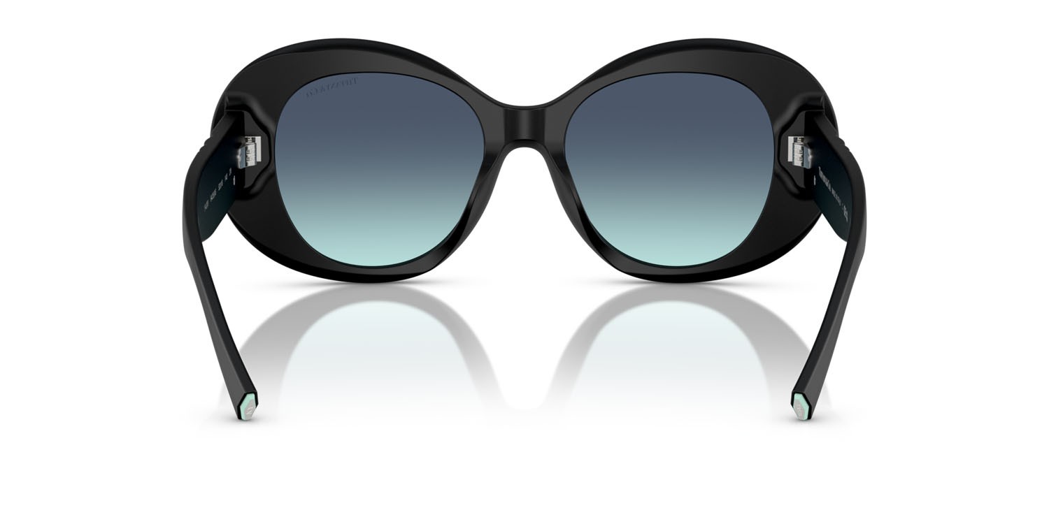 Occhiali da sole Tiffany TF 4228 (84259S) colore nero opaco forma rotondo lenti azzurro sfumato blu