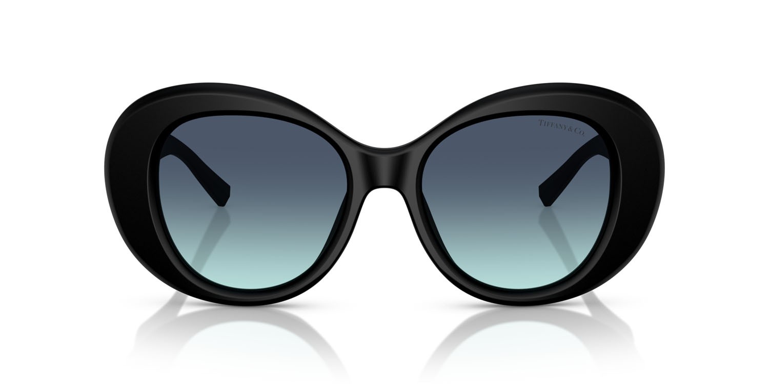 Occhiali da sole Tiffany TF 4228 (84259S) colore nero opaco forma rotondo lenti azzurro sfumato blu