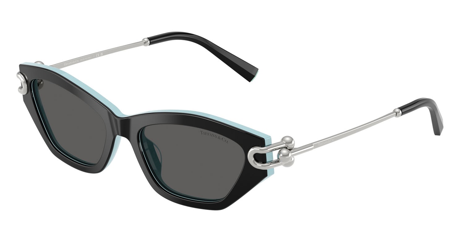 Sunglasses Tiffany TF 4231U (8055S4) color nero su blu tiffany shape cat eye lenses grigio scuro