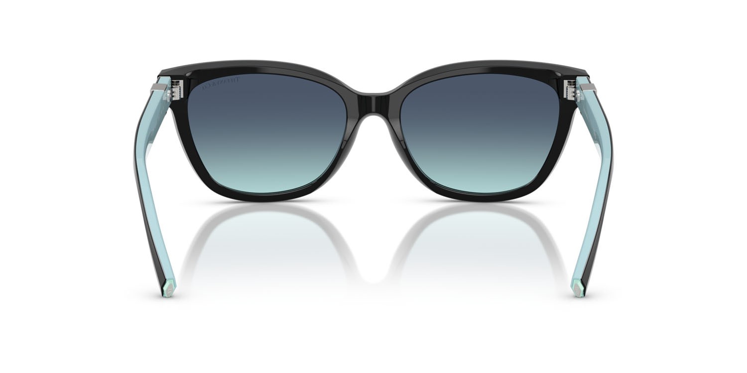 Sunglasses Tiffany TF 4237B (80019S) color nero shape cat eye lenses azzurro sfumato blu