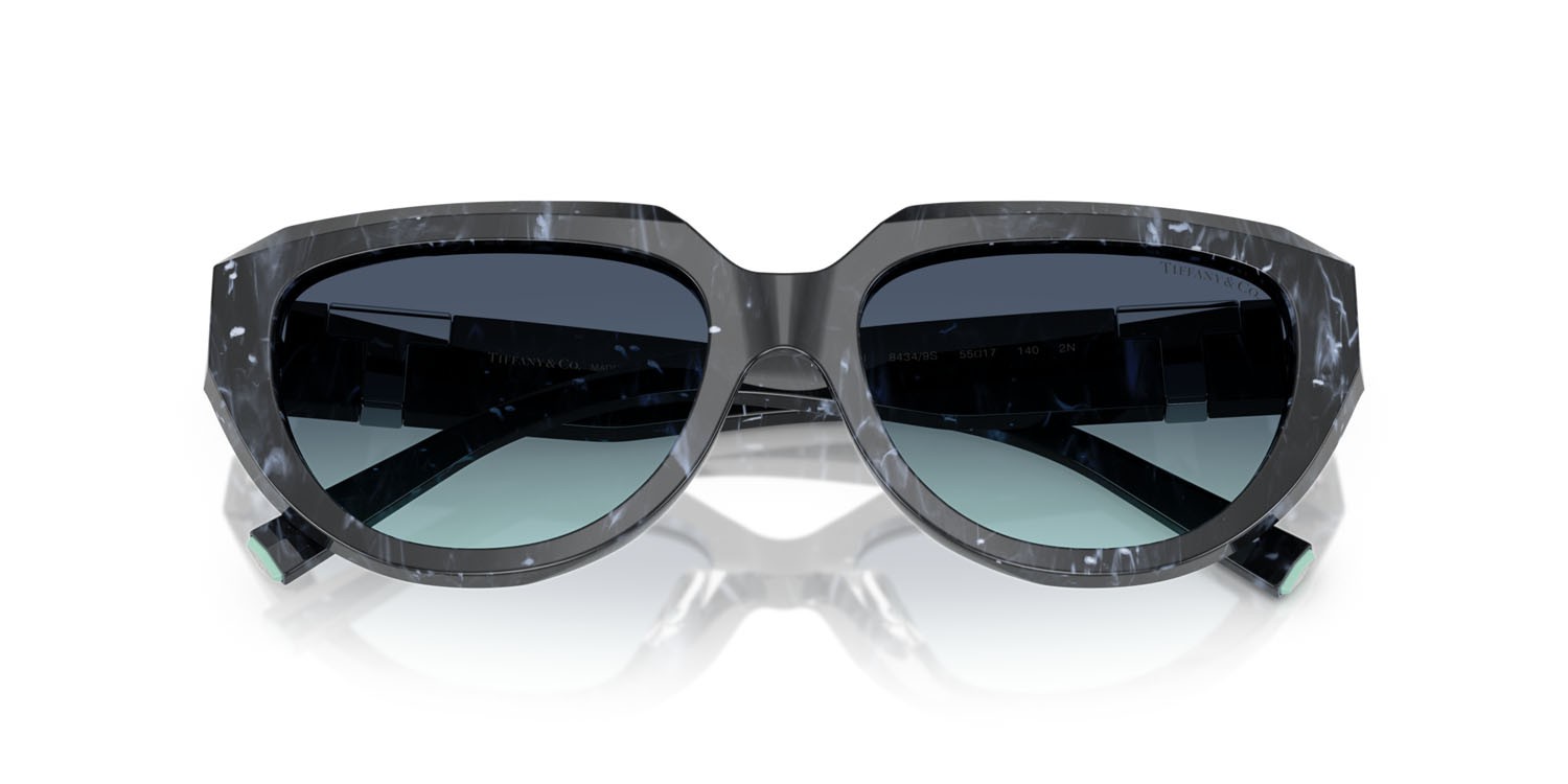 Sunglasses Tiffany TF 4238U (84349S) color nero striato shape square lenses azzurro sfumato blu