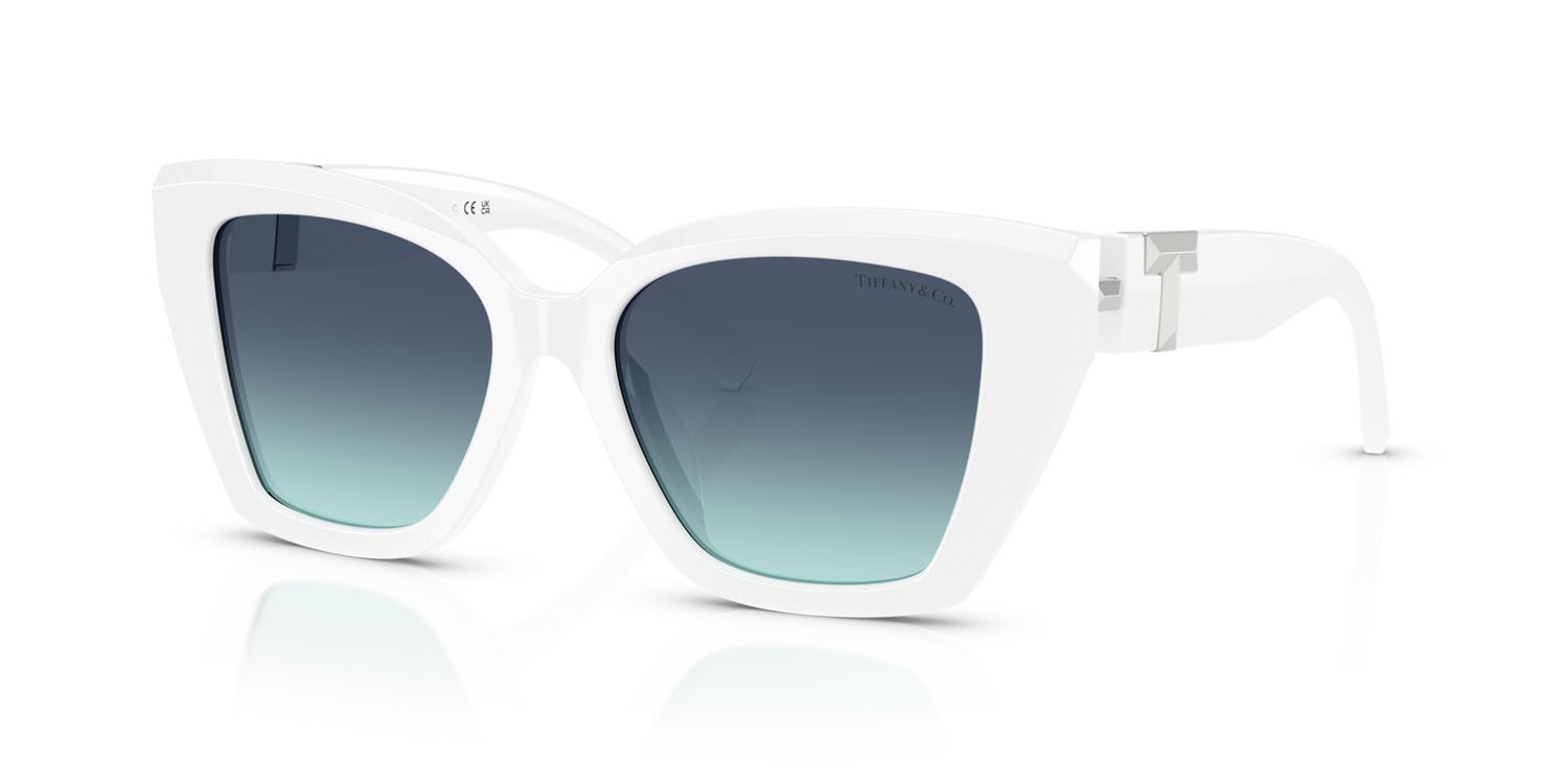 Sunglasses Tiffany TF 4239U (83929S) color bianco acceso shape square lenses azzurro sfumato blu