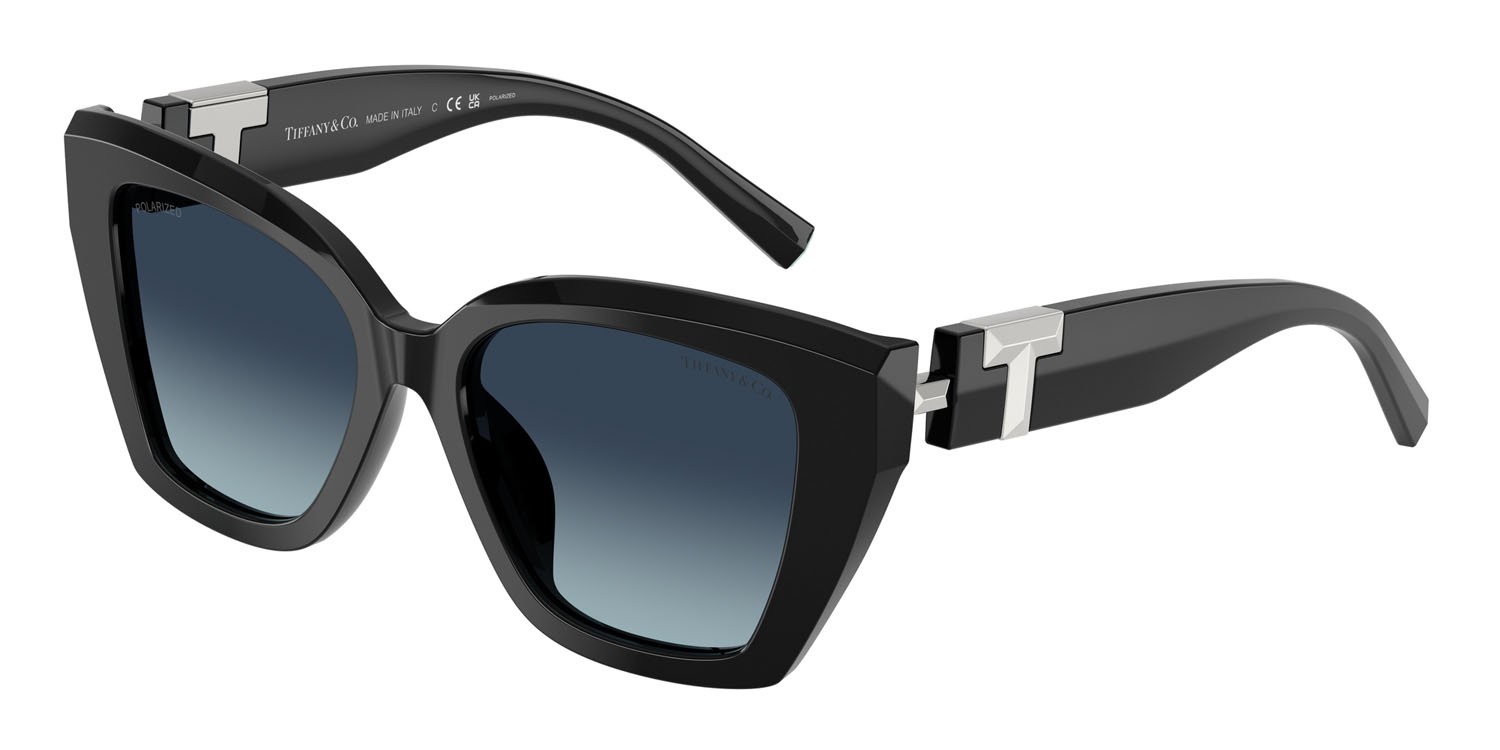 Occhiali da sole Tiffany TF 4239U (83944U) colore nero forma quadrato lenti polarizzata azzurro sfumato blu scuro