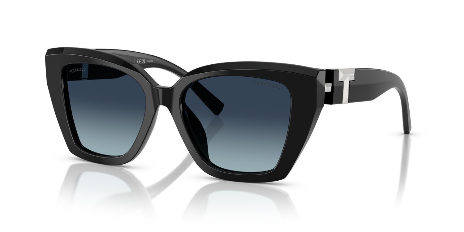 Occhiali da sole Tiffany TF 4239U (83944U) colore nero forma quadrato lenti polarizzata azzurro sfumato blu scuro