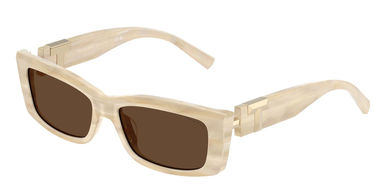 Occhiali da sole Tiffany TF 4240U (84313G) colore avorio striato forma rettangolare lenti marrone chiaro