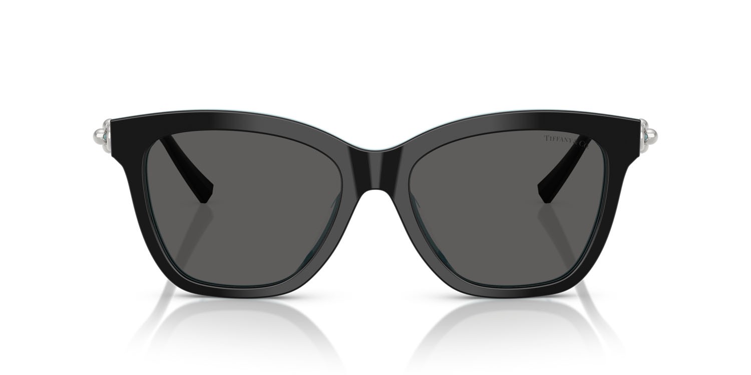 Occhiali da sole Tiffany TF 4241D (8055S4) colore nero su blu tiffany forma quadrato lenti grigio scuro