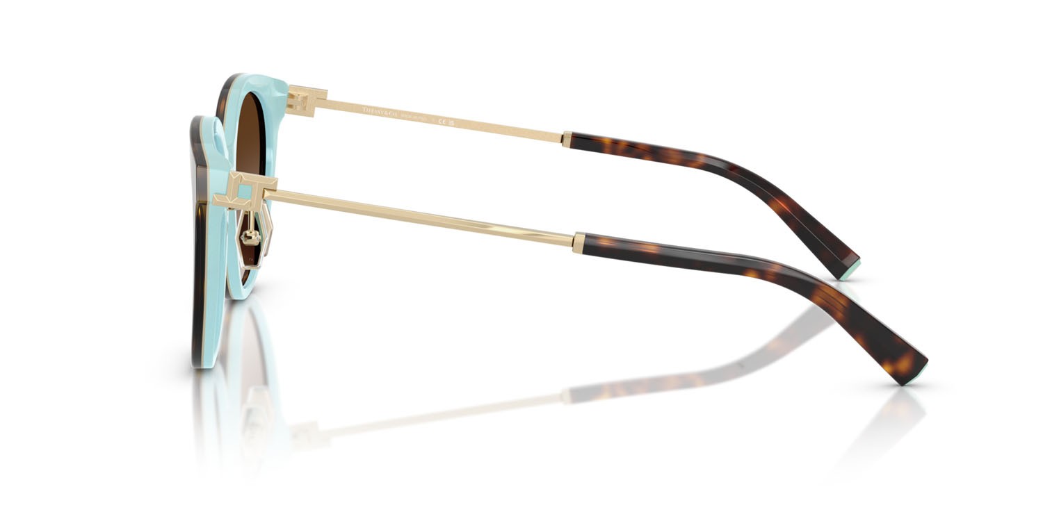 Occhiali da sole Tiffany TF 4243D (81343B) colore havana su blu tiffany forma rotondo lenti marrone sfumato