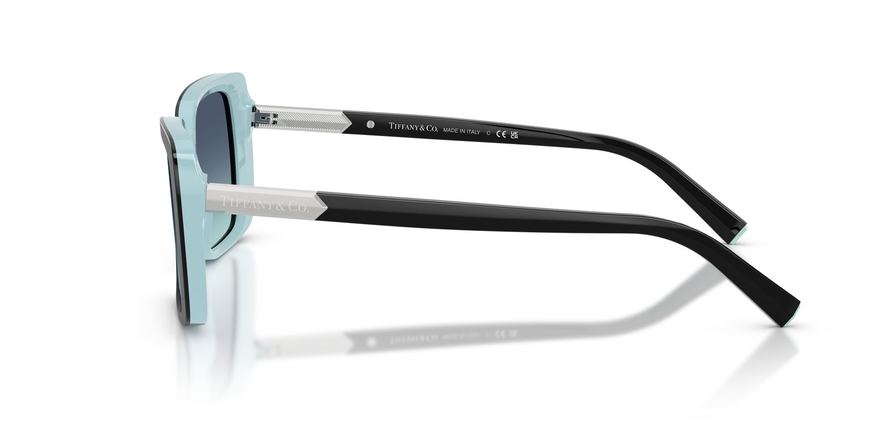 Occhiali da sole Tiffany TF 4249 (80559S) colore nero su blu tiffany forma rettangolare lenti azzurro sfumato blu