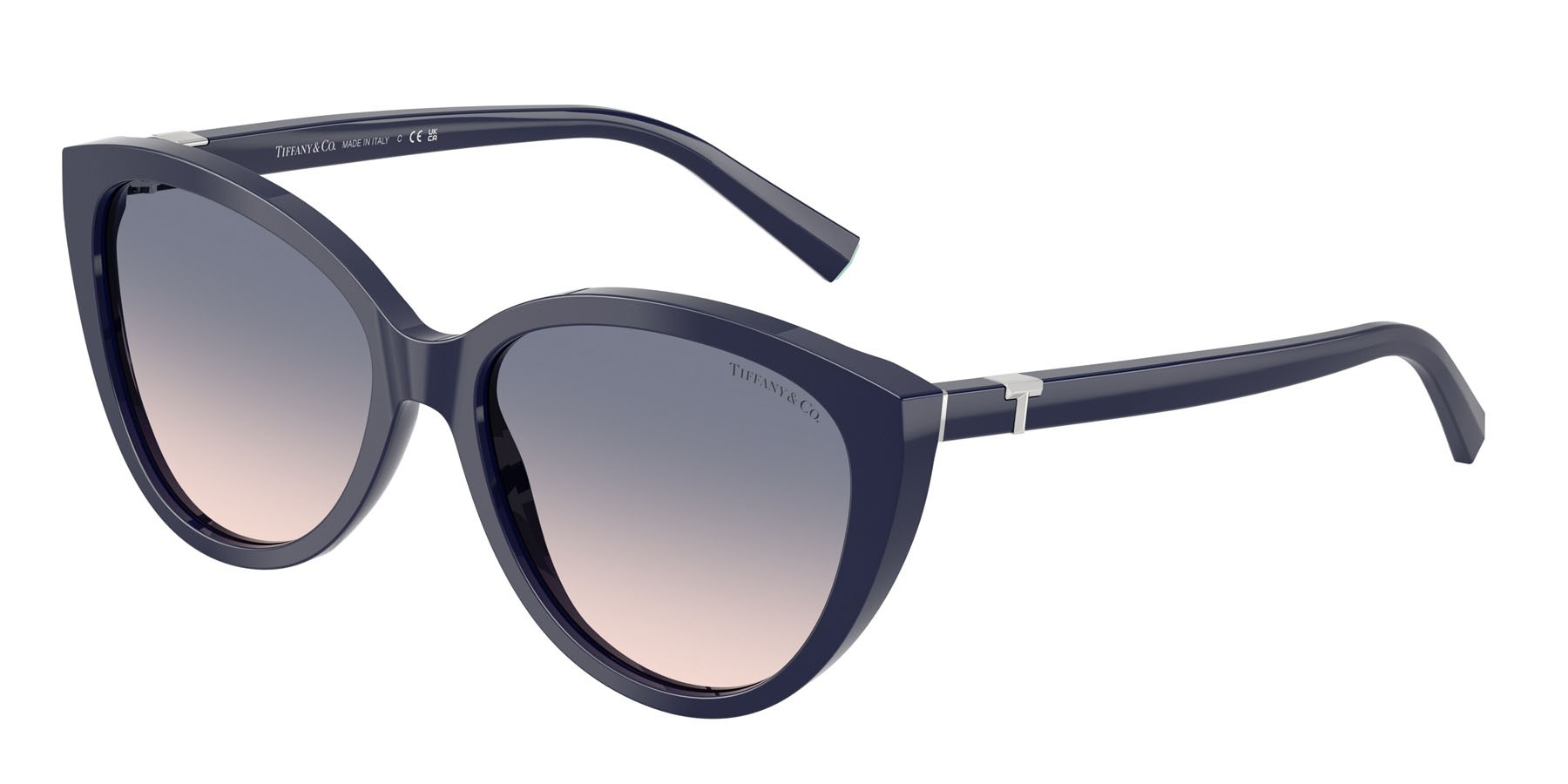 Sunglasses Tiffany TF 4251 (839616) color blu scuro tinta unita shape cat eye lenses marrone chiaro sfumato blu