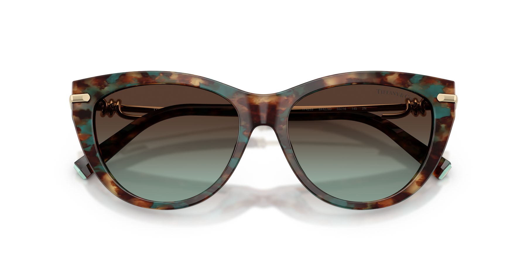 Occhiali da sole Tiffany TF 4253 (84425D) colore brown tiffany havana forma cat eye lenti azzurro sfumato marrone