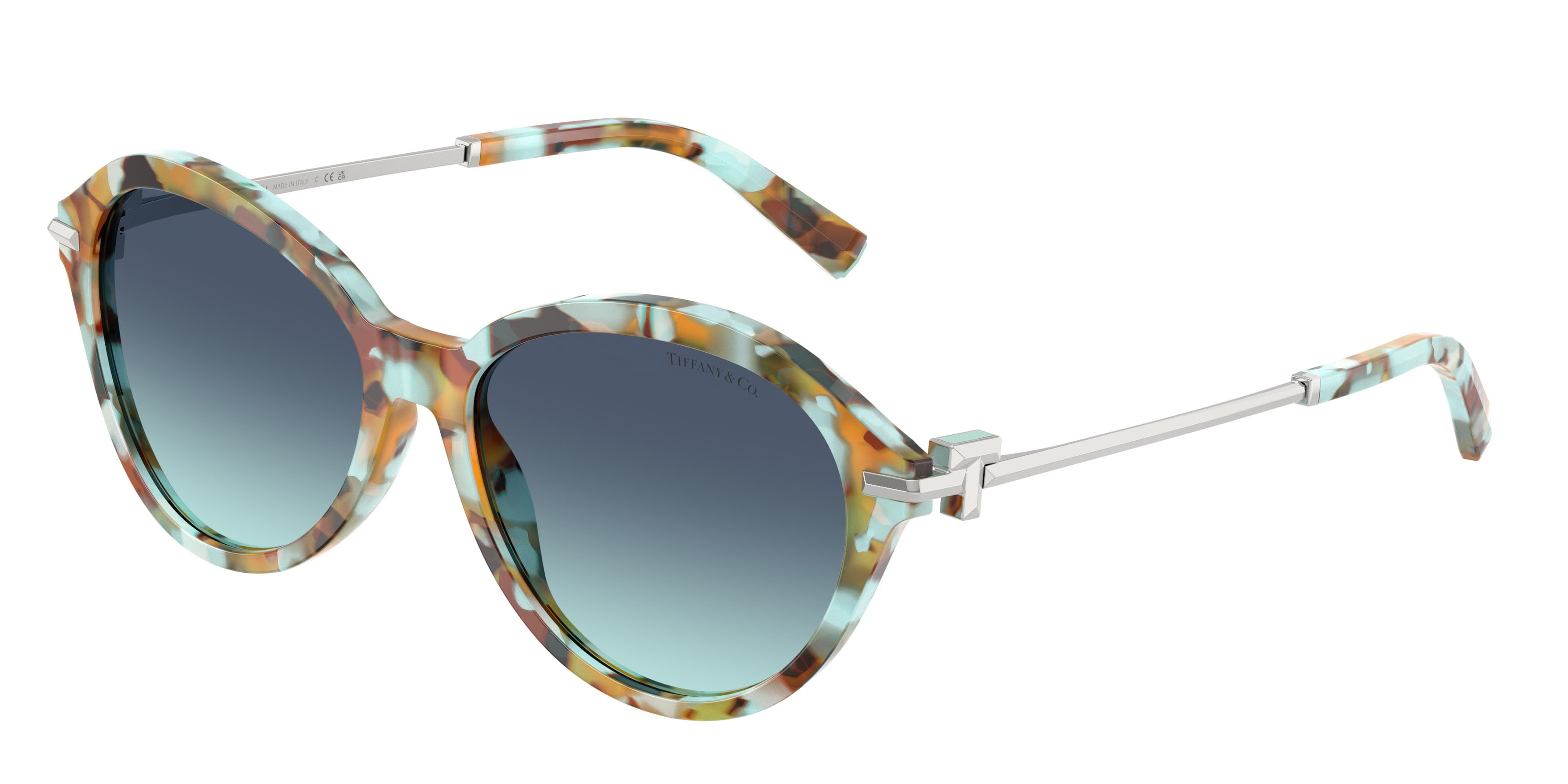 Sunglasses Tiffany TF 4259 (84419S) color blonde tiffany havana shape round lenses azzurro sfumato blu