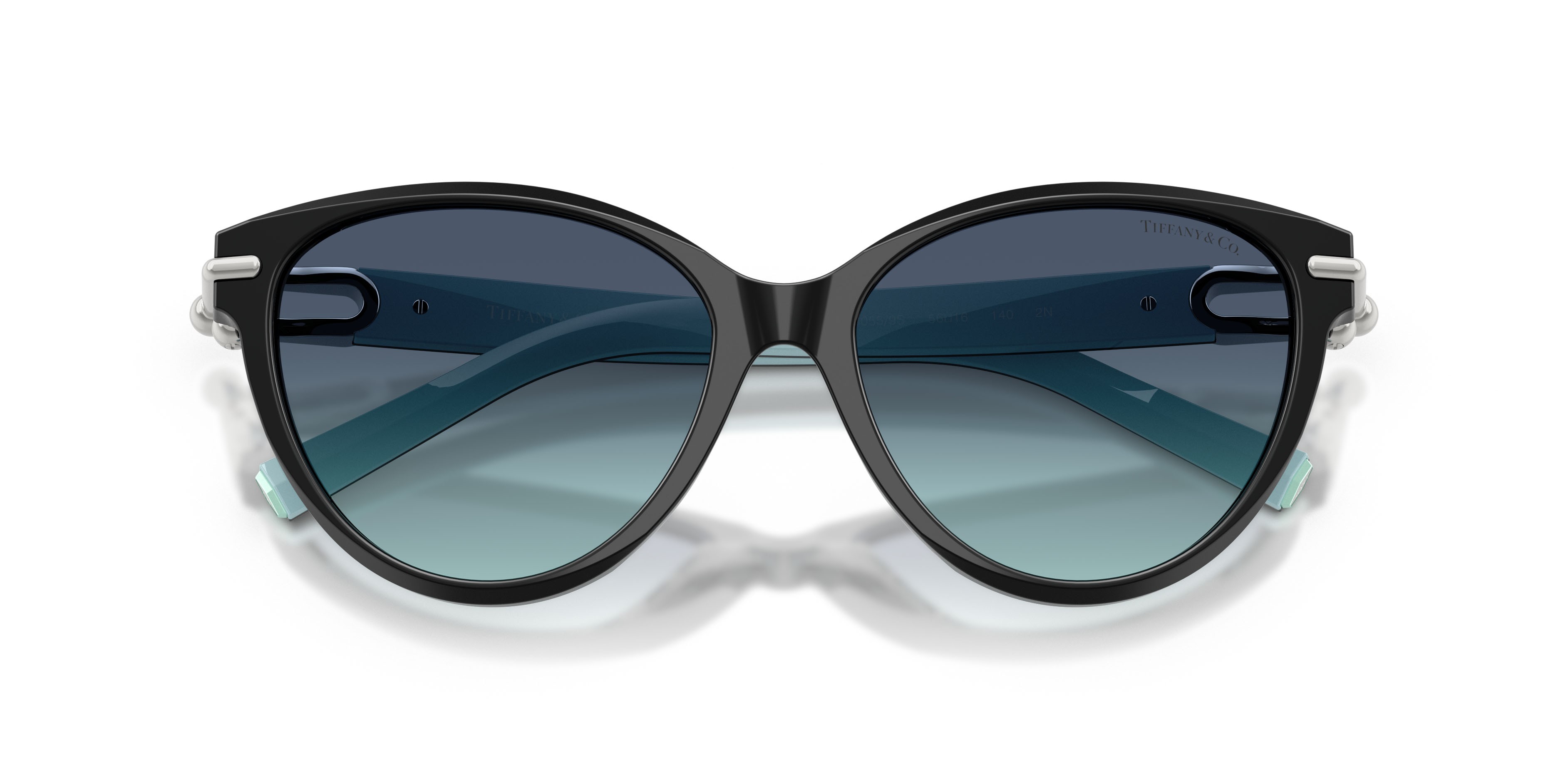 Occhiali da sole Tiffany TF 4261 (80559S) colore nero forma cat eye lenti azzurro sfumato blu