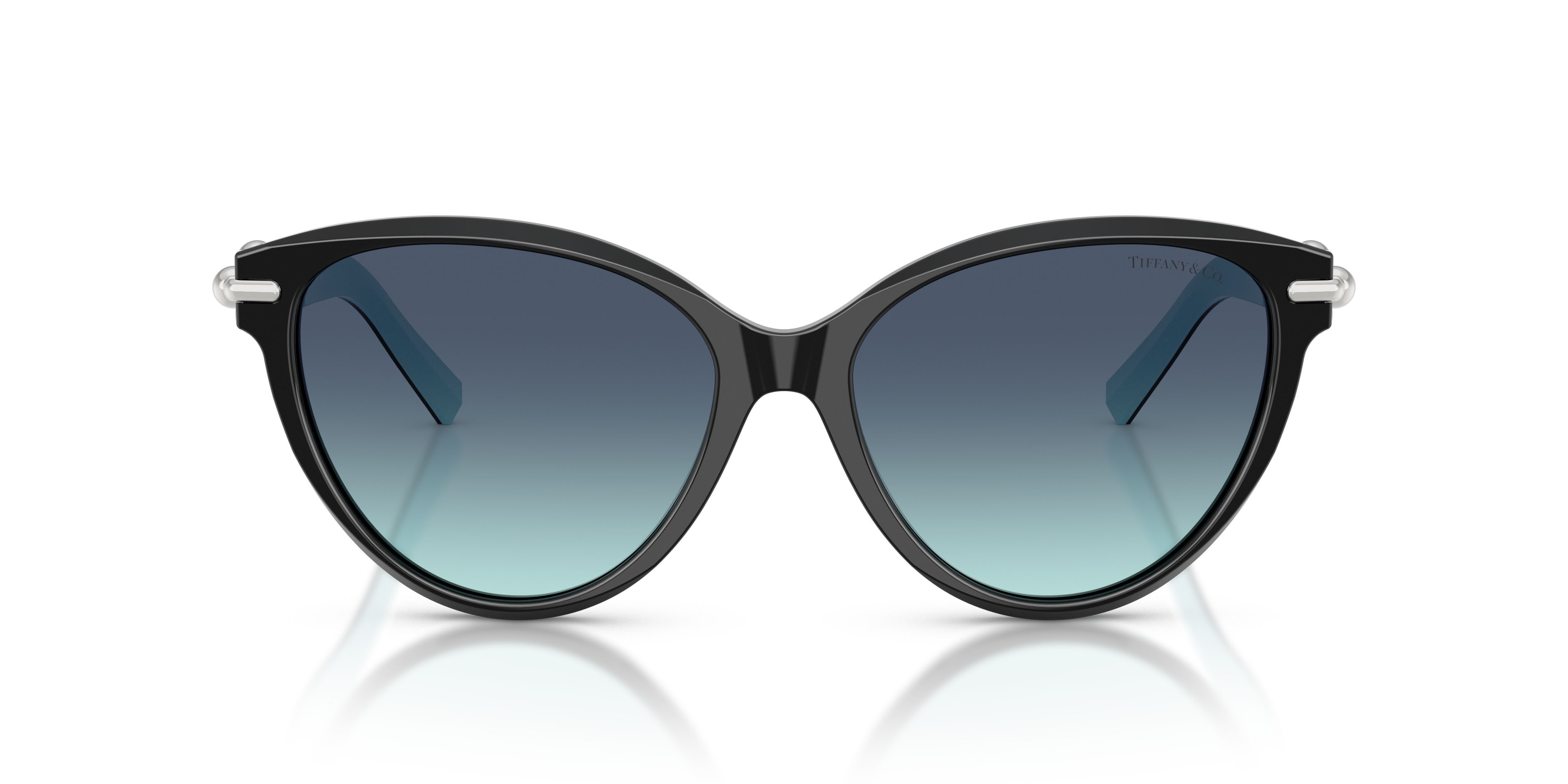 Occhiali da sole Tiffany TF 4261 (80559S) colore nero forma cat eye lenti azzurro sfumato blu