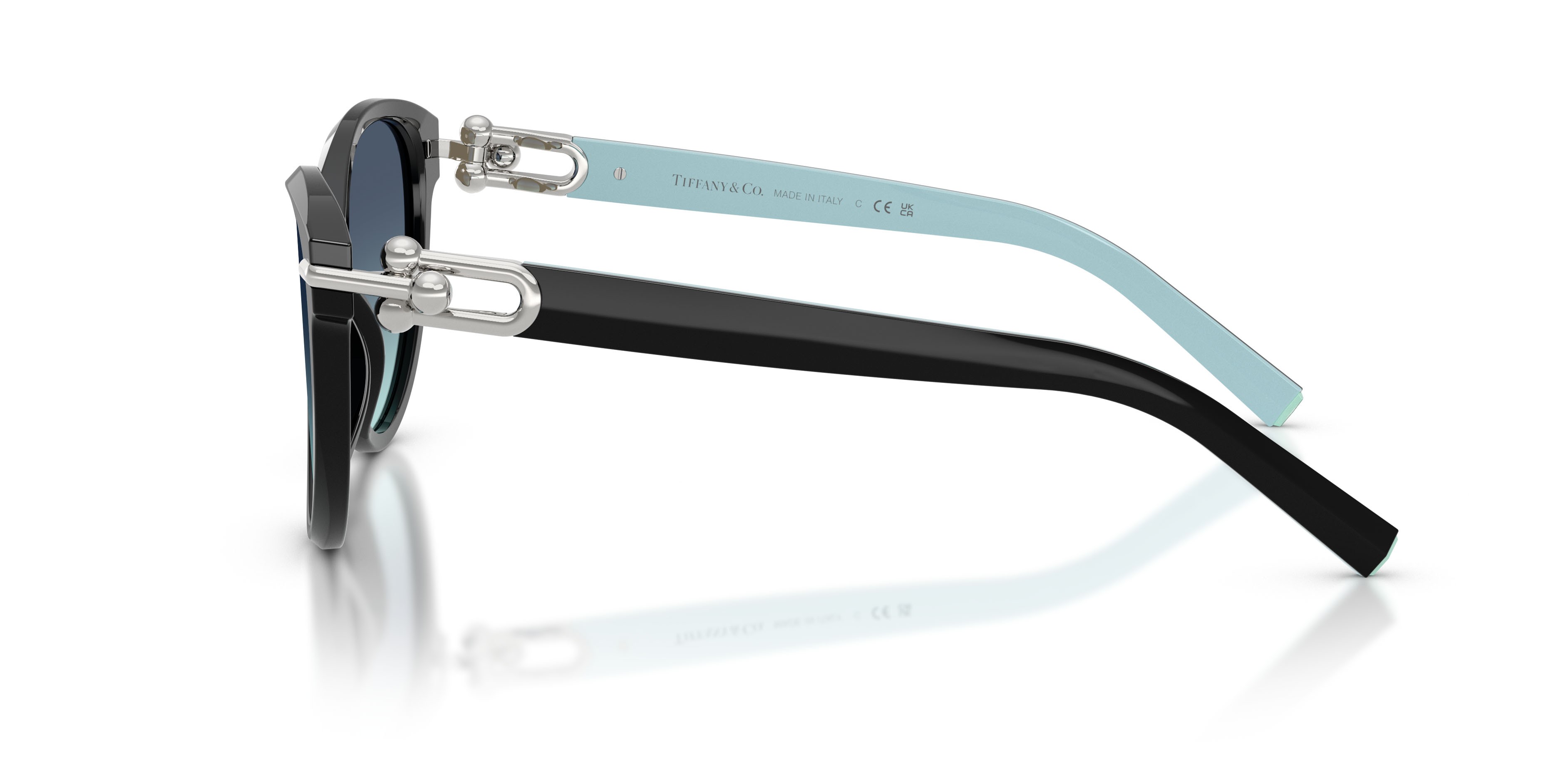 Occhiali da sole Tiffany TF 4261 (80559S) colore nero forma cat eye lenti azzurro sfumato blu