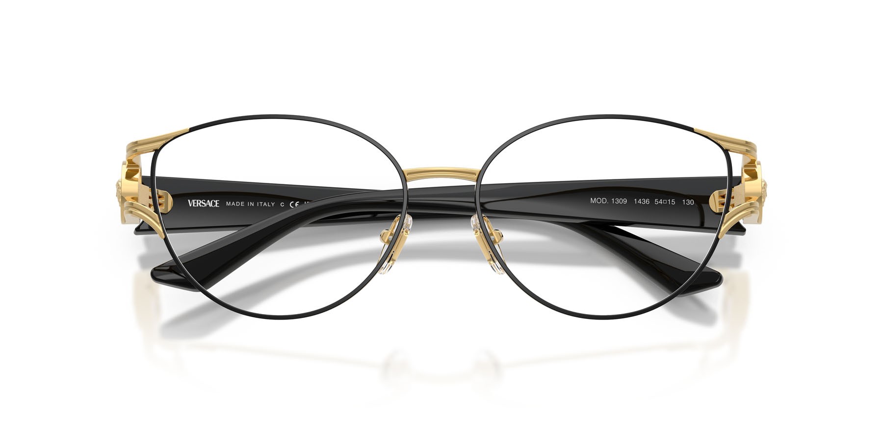 Eyeglasses Versace VE 1309 (1436) color nero opaco shape cat eye lenses lente demo