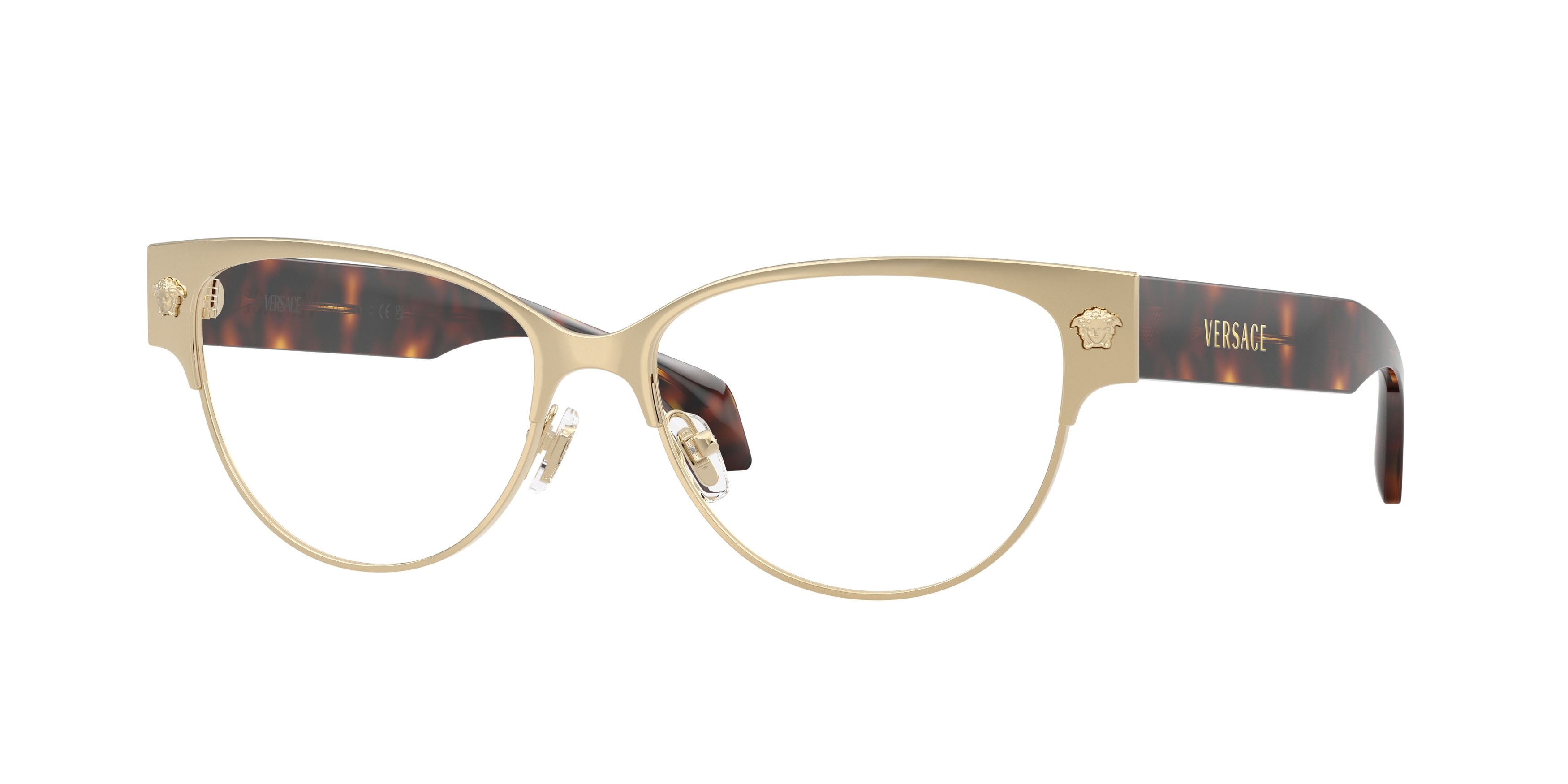 Occhiali da vista Versace VE 1318 (1252) colore oro pallido forma cat eye lenti lente demo