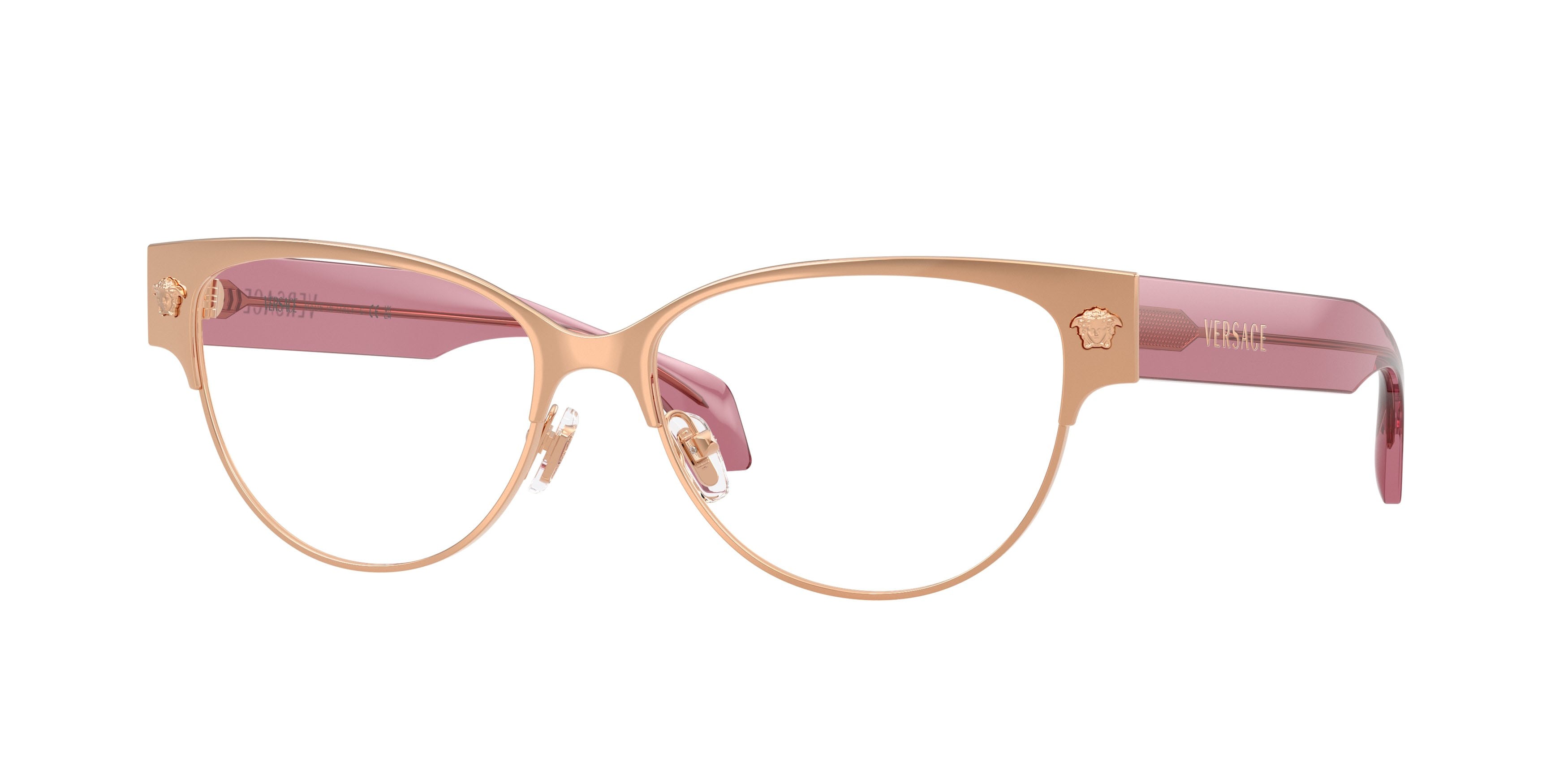 Occhiali da vista Versace VE 1318 (1412) colore oro rose forma cat eye lenti lente demo