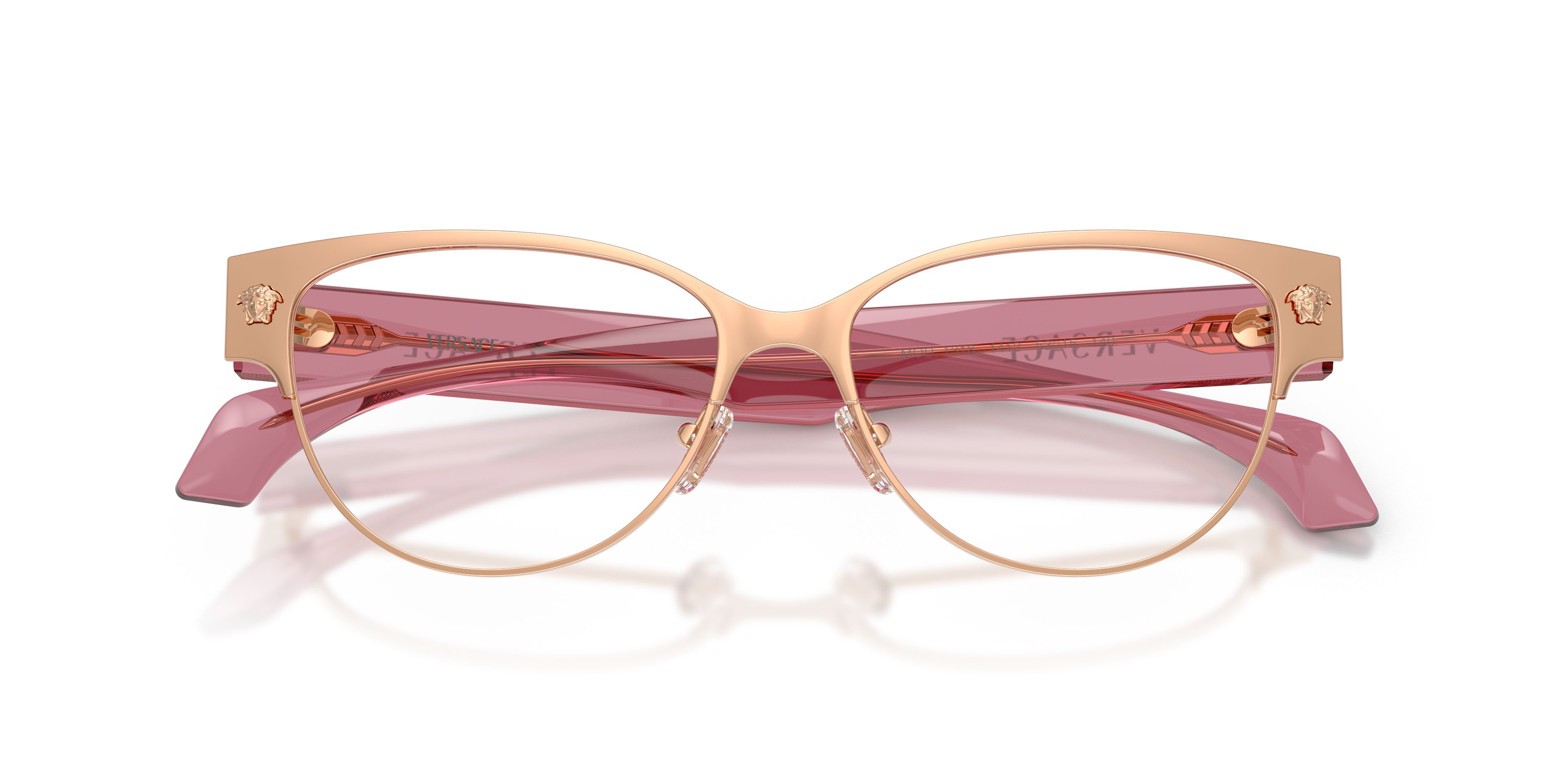 Occhiali da vista Versace VE 1318 (1412) colore oro rose forma cat eye lenti lente demo